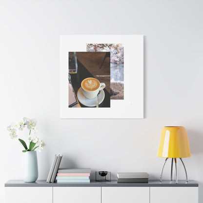 Latte &amp; Landscape Matte Canvas Wall Art — Coffee Shop Photo Collage