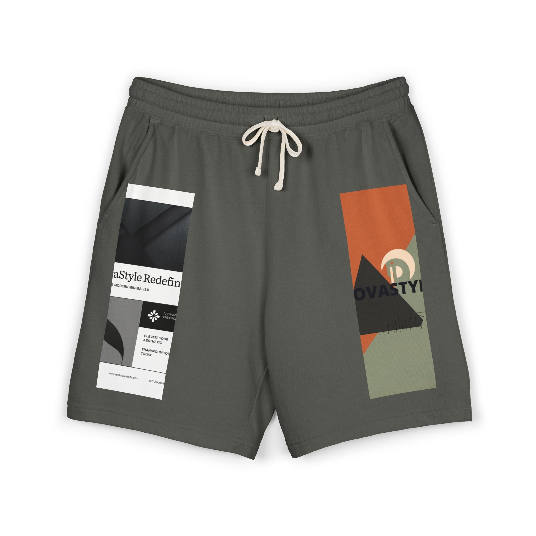 Graphic Fleece Sweat Shorts — Minimal Abstract Panel Design