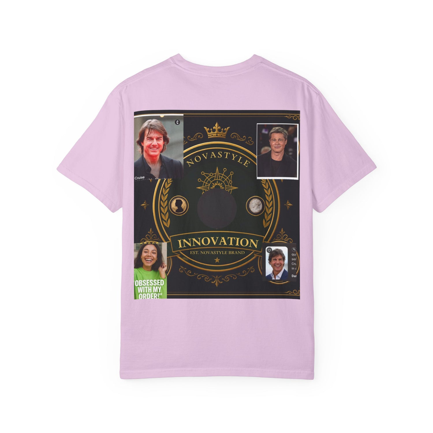 Innovation Crest T-Shirt — Vintage Emblem Tee with Portrait Collage