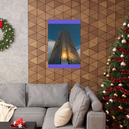 Skyscraper Sunset Matte Vertical Poster — Modern Architectural Wall Art ("GLL" Accent)