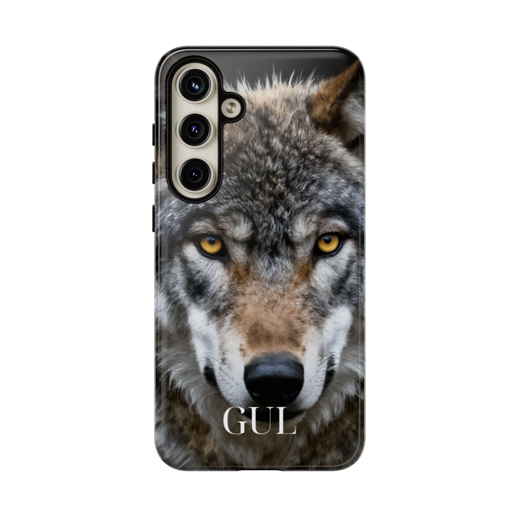 Wolf Eyes Phone Case — Fierce Wildlife iPhone Protective Case with ‘GUL’ Text