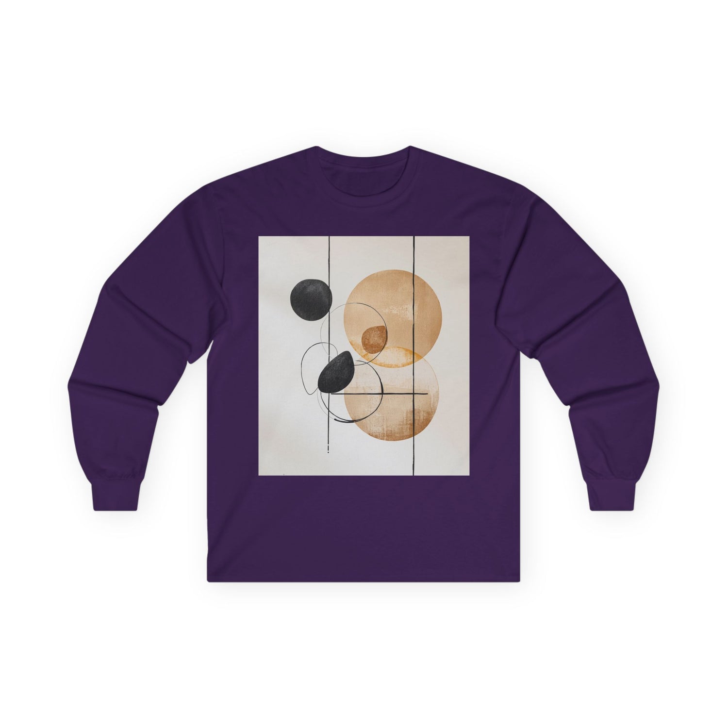 Abstract Geometric Art Long Sleeve Tee — Neutral Circle Composition