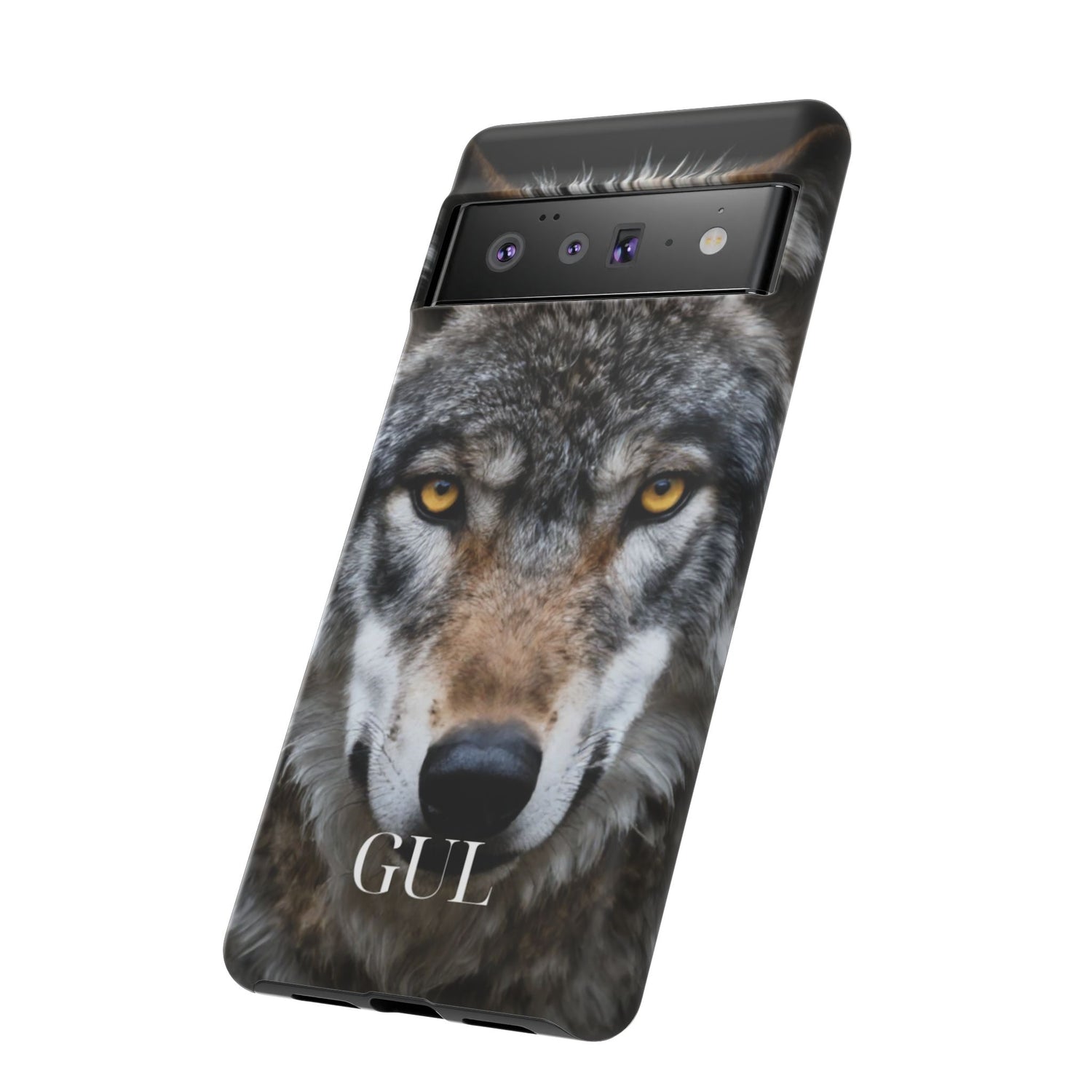 Wolf Eyes Phone Case — Fierce Wildlife iPhone Protective Case with ‘GUL’ Text