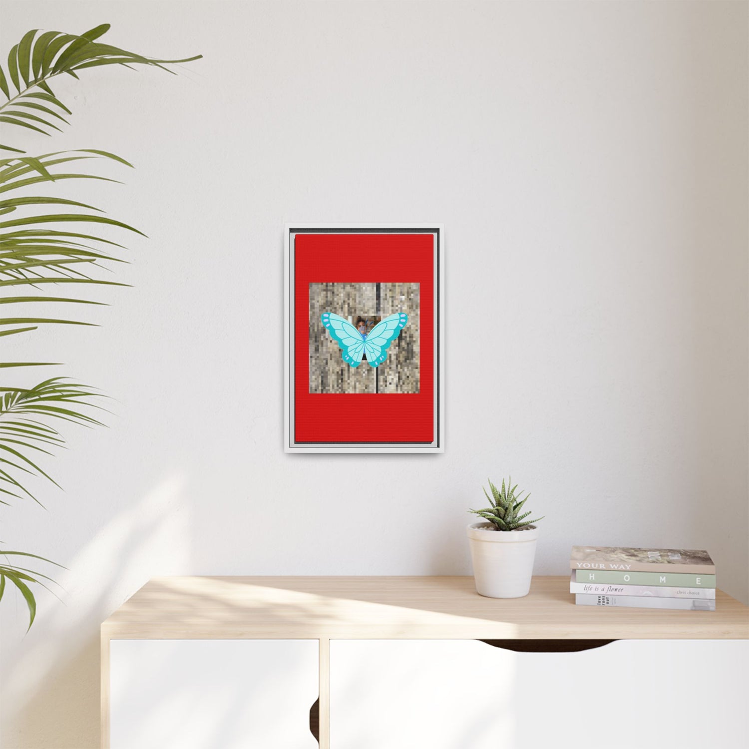 Blue Butterfly Framed Canvas Art – Matte Multi‑Color Wall Print