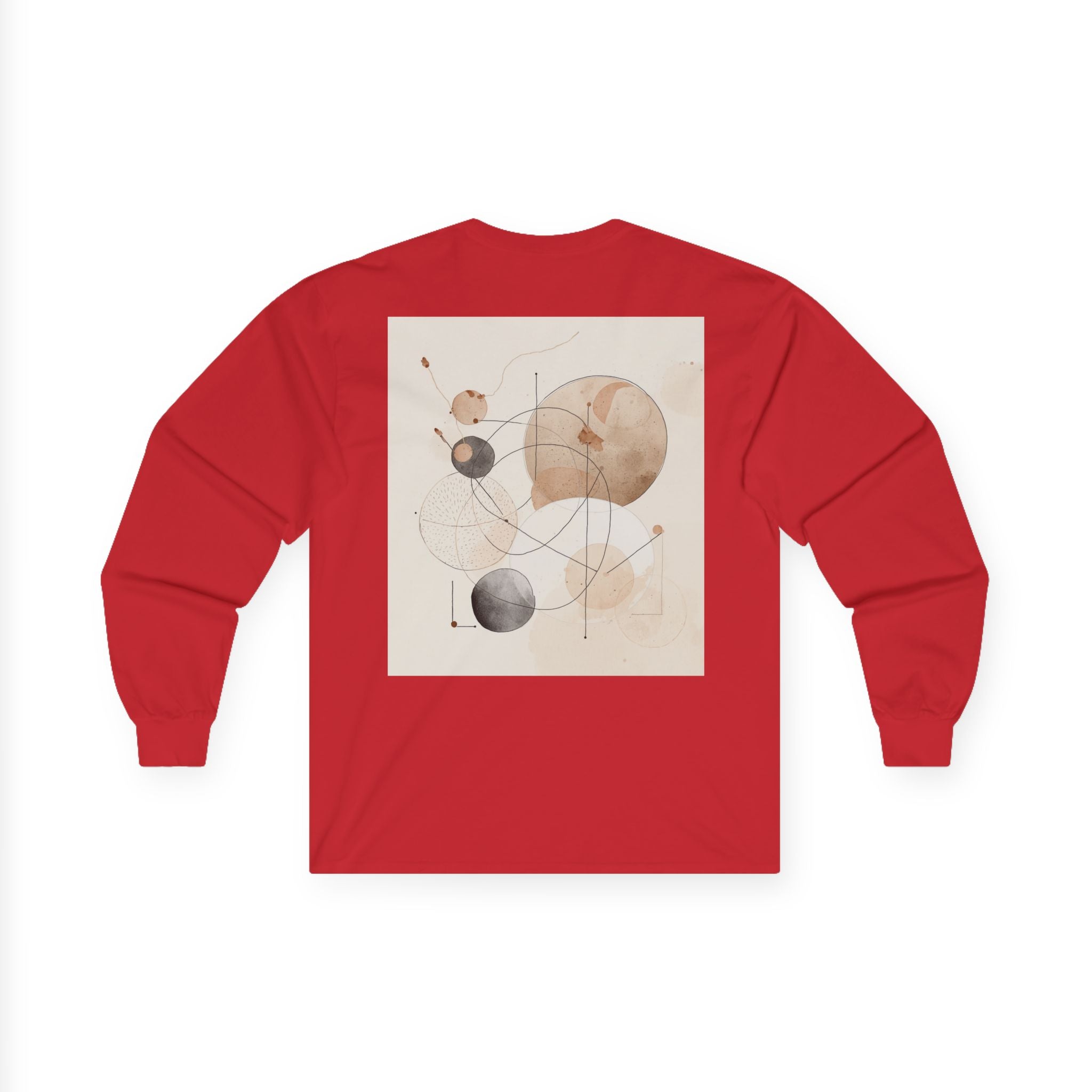 Abstract Geometric Art Long Sleeve Tee — Neutral Circle Composition