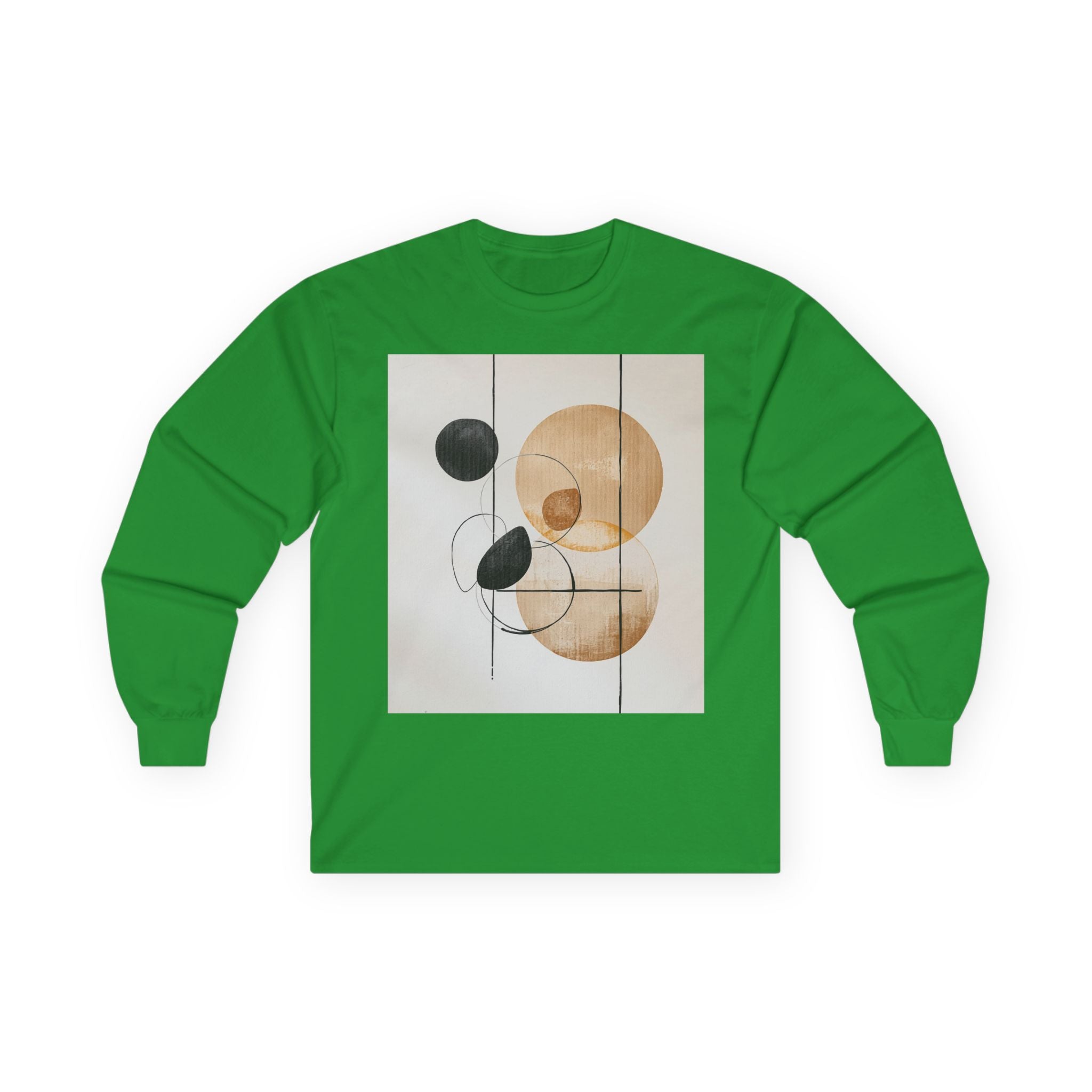 Abstract Geometric Art Long Sleeve Tee — Neutral Circle Composition