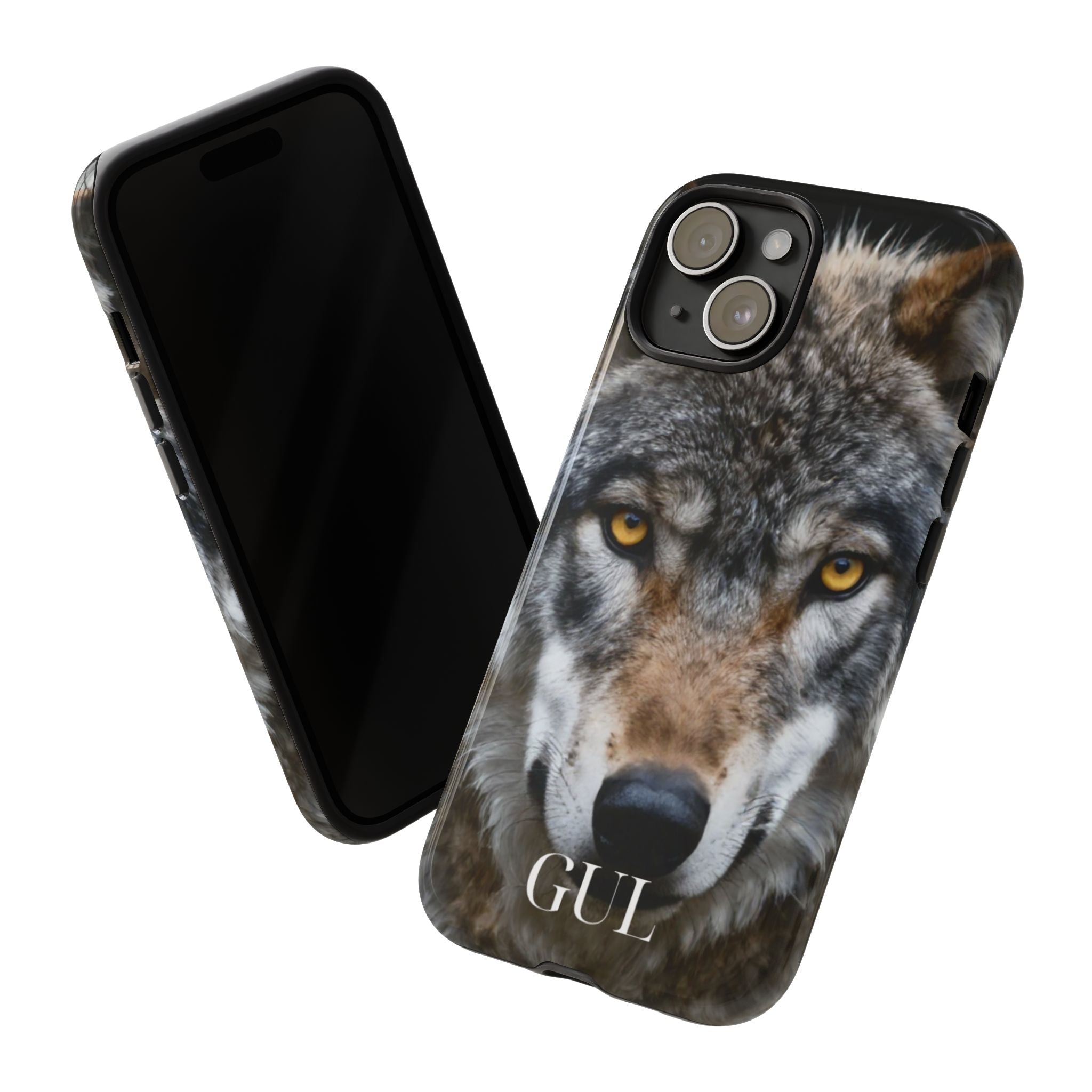 Wolf Eyes Phone Case — Fierce Wildlife iPhone Protective Case with ‘GUL’ Text