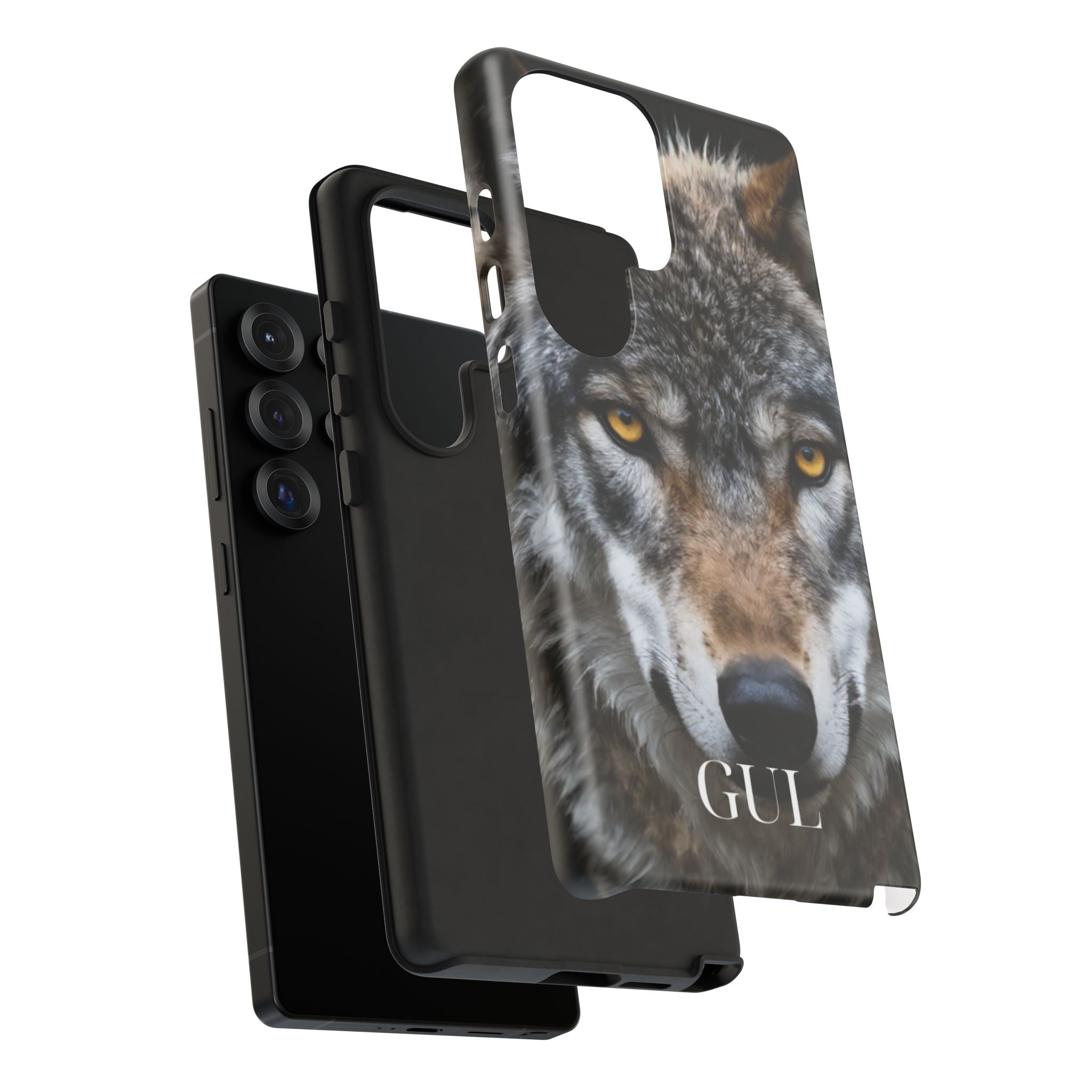 Wolf Eyes Phone Case — Fierce Wildlife iPhone Protective Case with ‘GUL’ Text