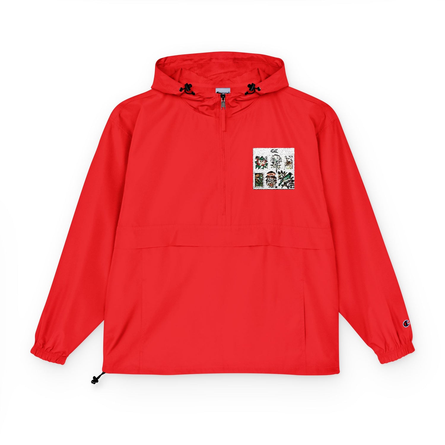 Orange Packable Anorak Jacket with Floral Chest Patch