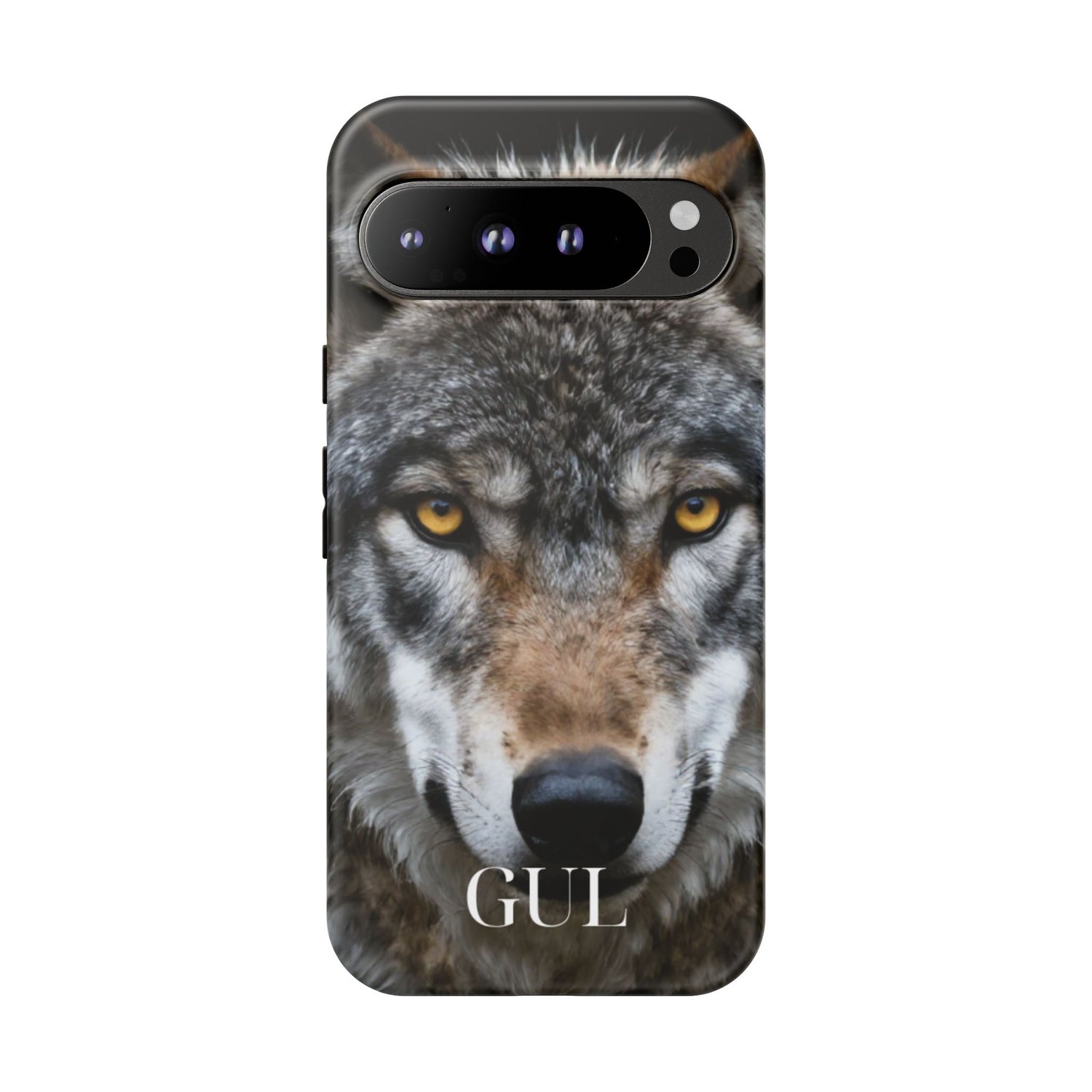 Wolf Eyes Phone Case — Fierce Wildlife iPhone Protective Case with ‘GUL’ Text