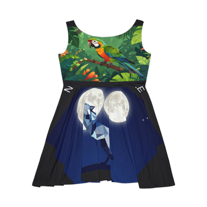 Skater Dress — Mystical Nature Print (Deer, Parrot &amp; Galaxy Artwork)