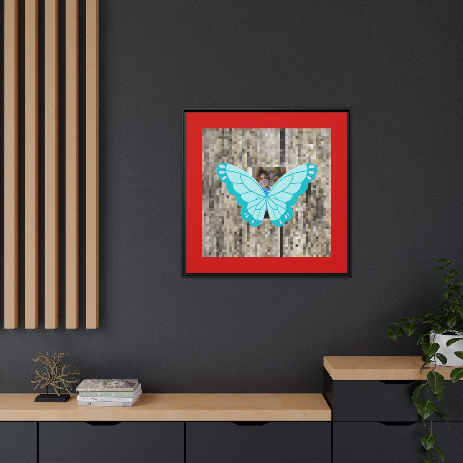 Blue Butterfly Framed Canvas Art – Matte Multi‑Color Wall Print
