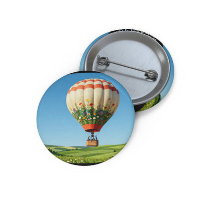 Hot Air Balloon Pin Button — Scenic Vintage Travel Badge