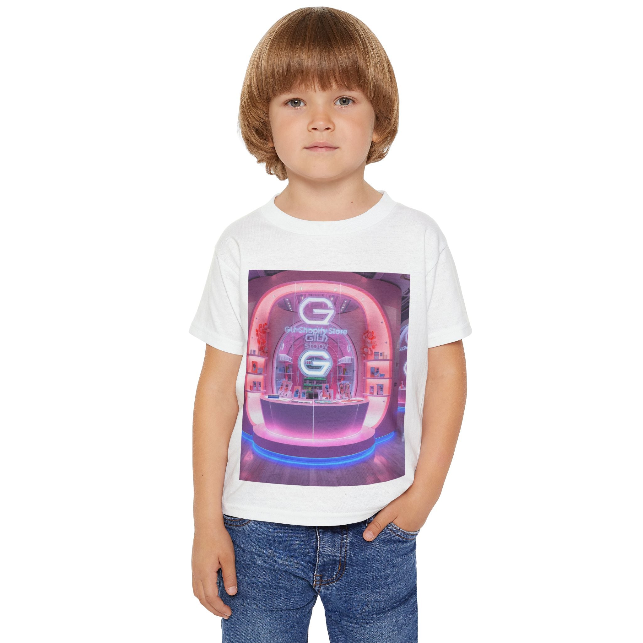 Custom Toddler T-Shirt | Neon Rainbow Shopping Bag Graphic Tee