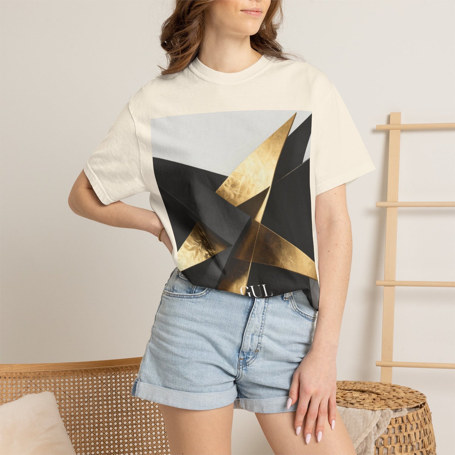 Graphic T-Shirt — Modern Gold Abstract &amp; Mountain Photo Print