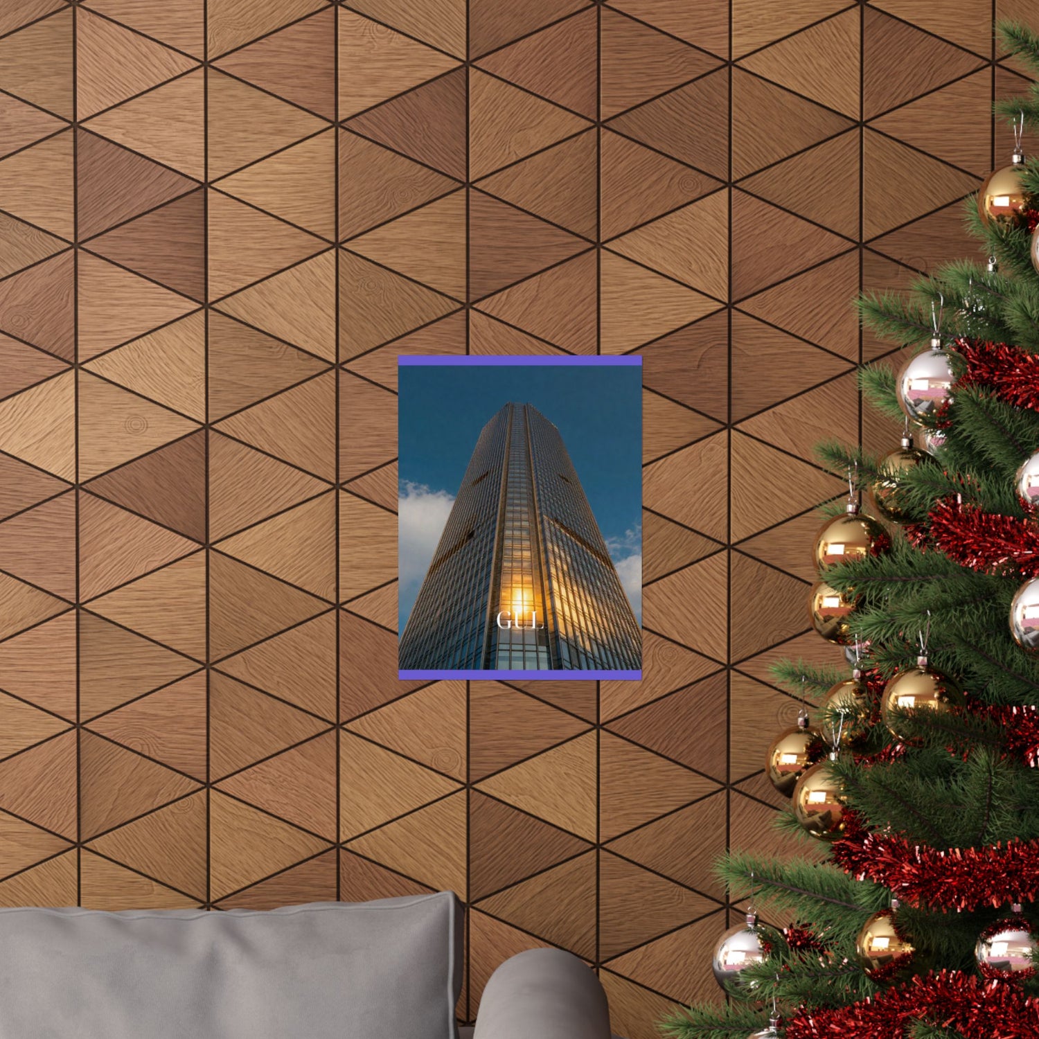 Skyscraper Sunset Matte Vertical Poster — Modern Architectural Wall Art ("GLL" Accent)