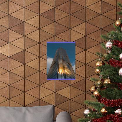 Skyscraper Sunset Matte Vertical Poster — Modern Architectural Wall Art ("GLL" Accent)