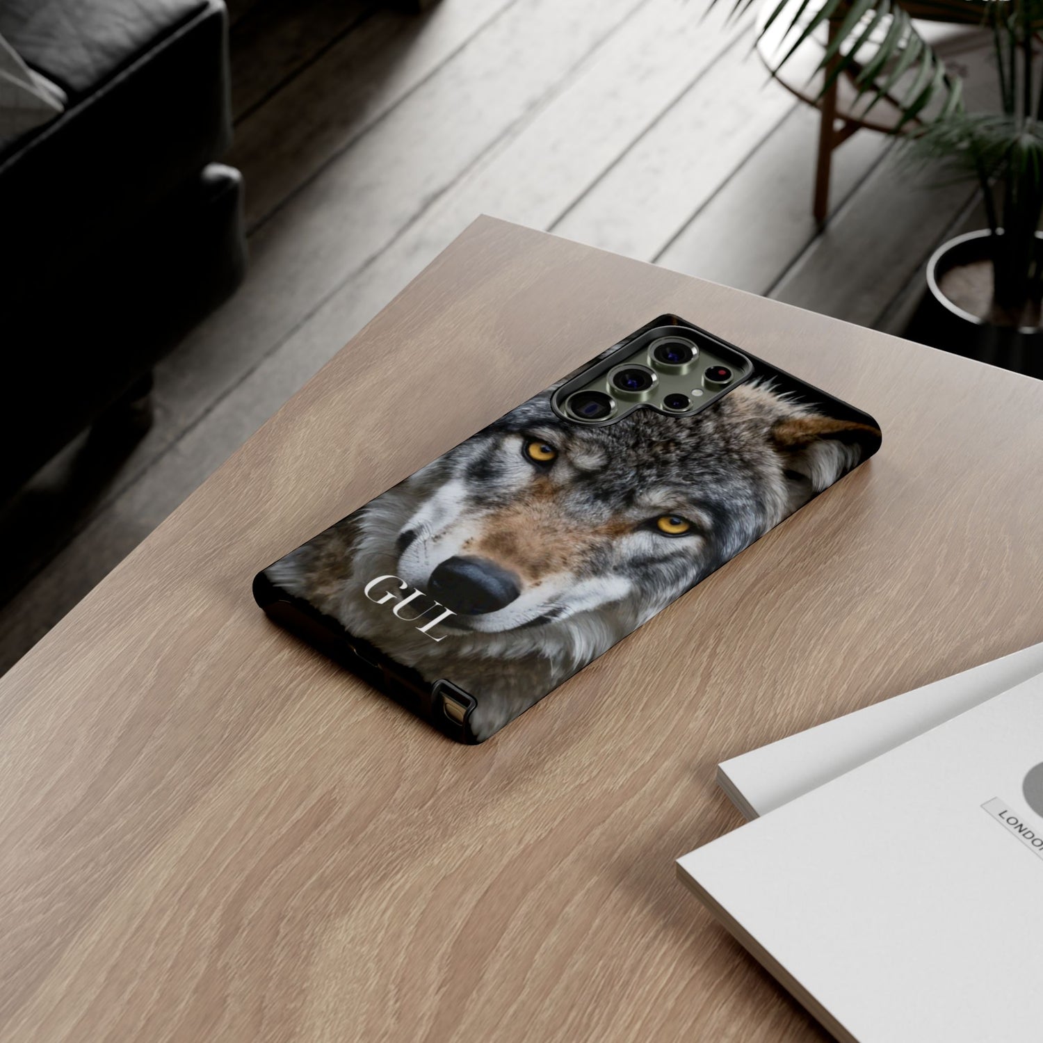 Wolf Eyes Phone Case — Fierce Wildlife iPhone Protective Case with ‘GUL’ Text