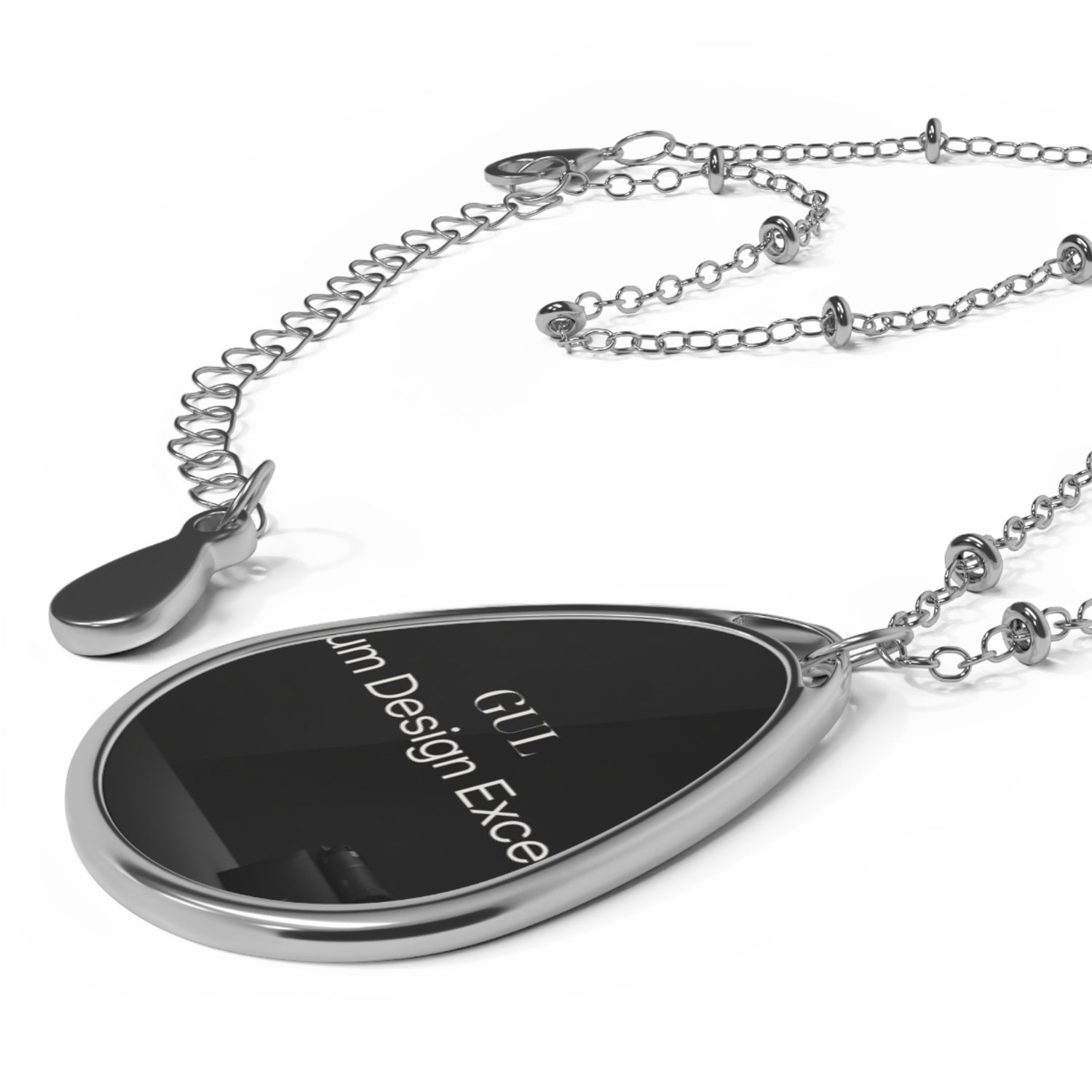 Personalized Oval Photo Necklace — Engraved Teardrop Pendant