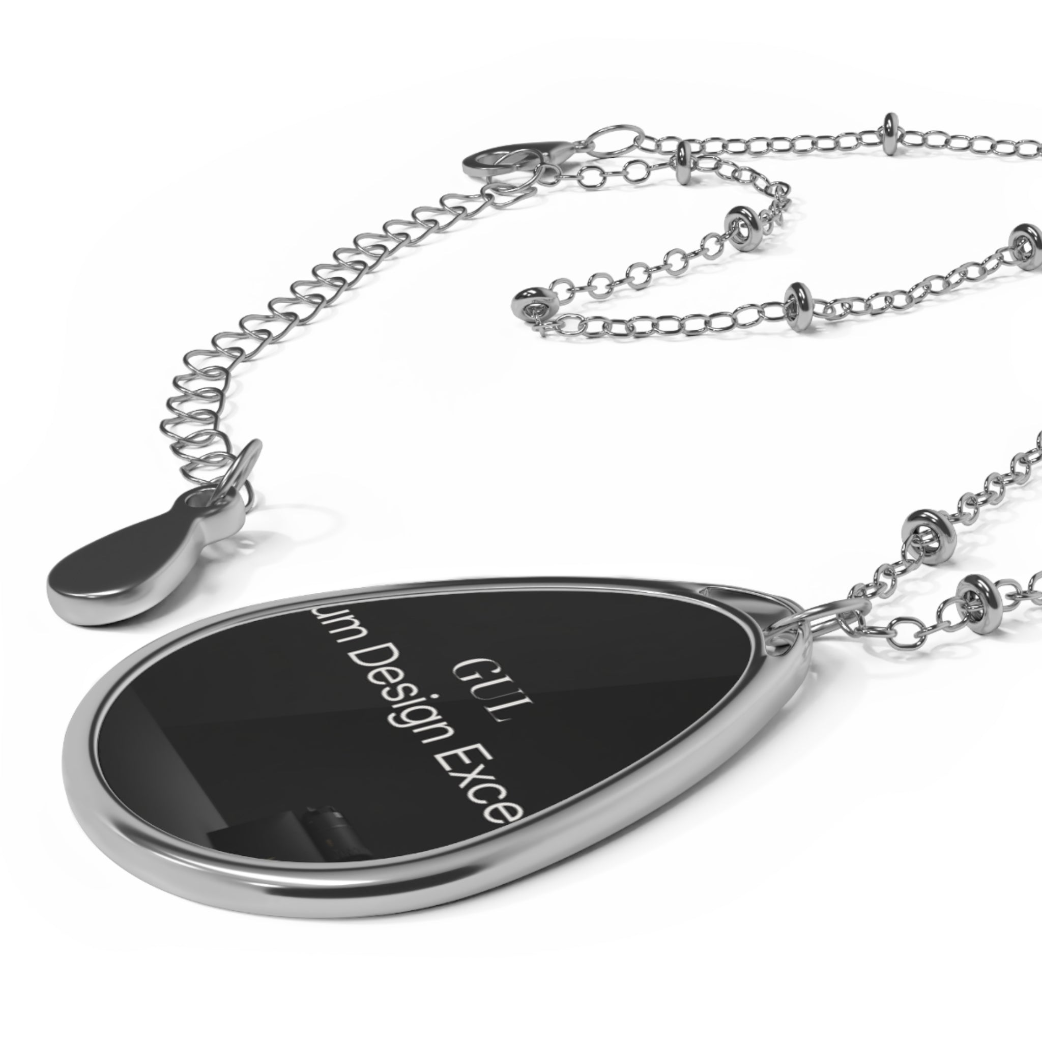 Personalized Oval Photo Necklace — Engraved Teardrop Pendant