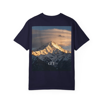 Graphic T-Shirt — Modern Gold Abstract &amp; Mountain Photo Print