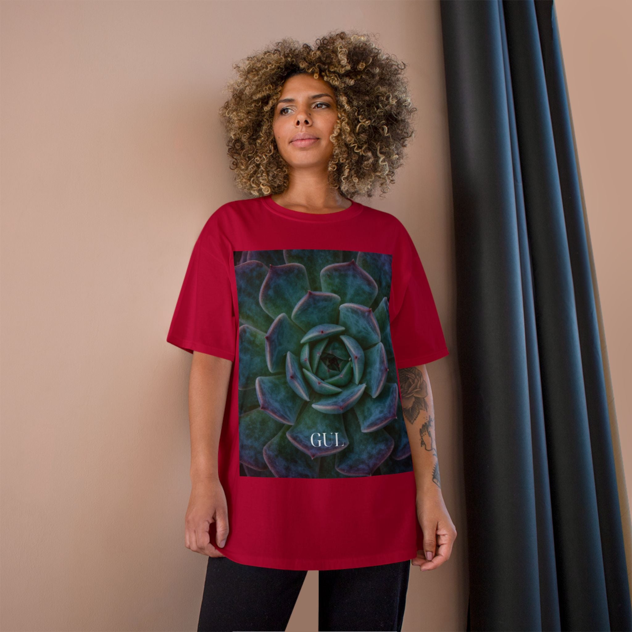 Champion Graphic T‑Shirt — Succulent &amp; Pyramid Photo Print Tee