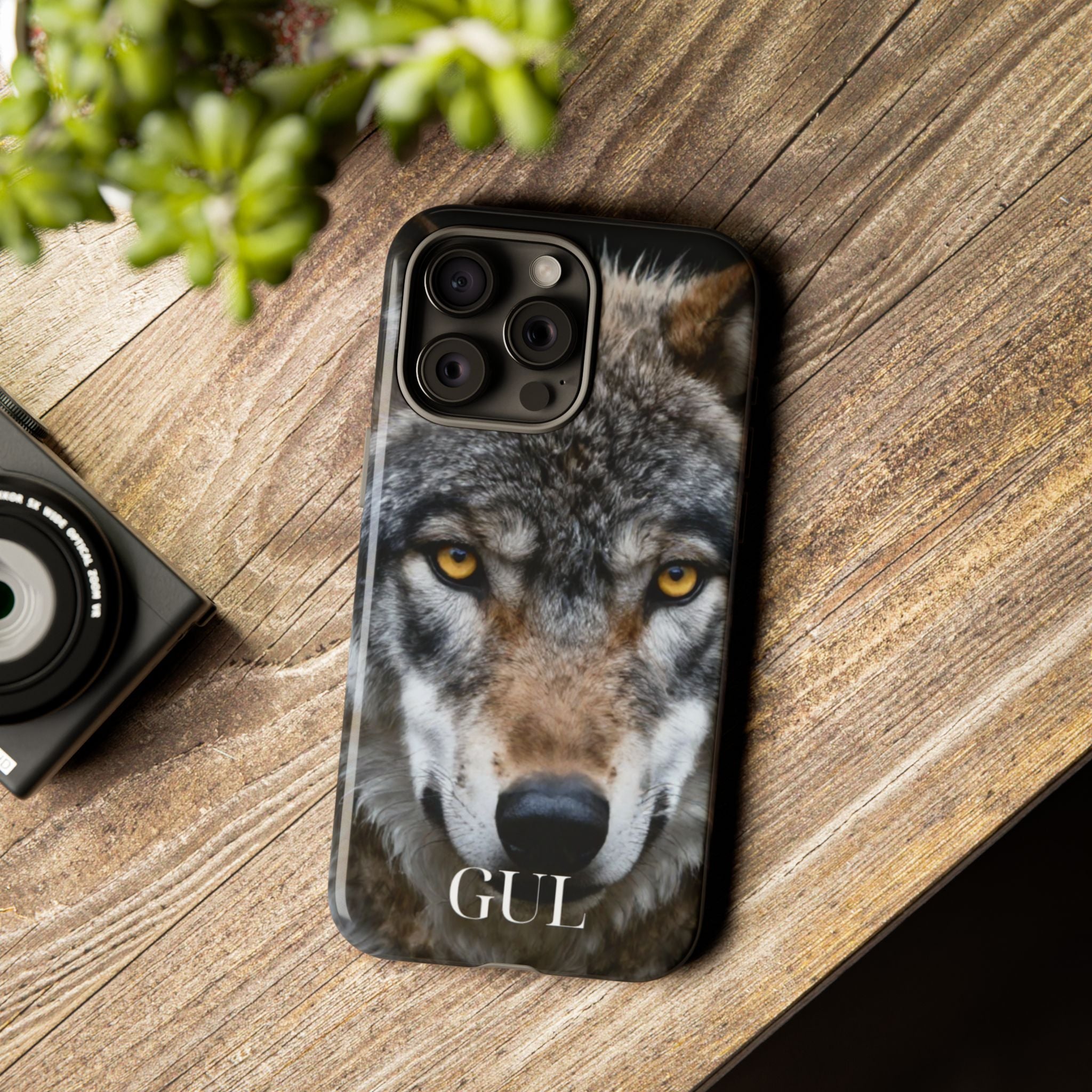 Wolf Eyes Phone Case — Fierce Wildlife iPhone Protective Case with ‘GUL’ Text