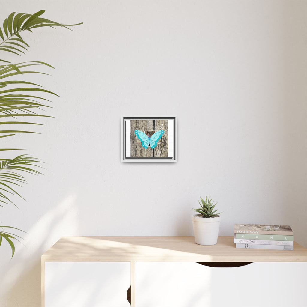 Blue Butterfly Framed Canvas Art — Matte Nature Wall Print