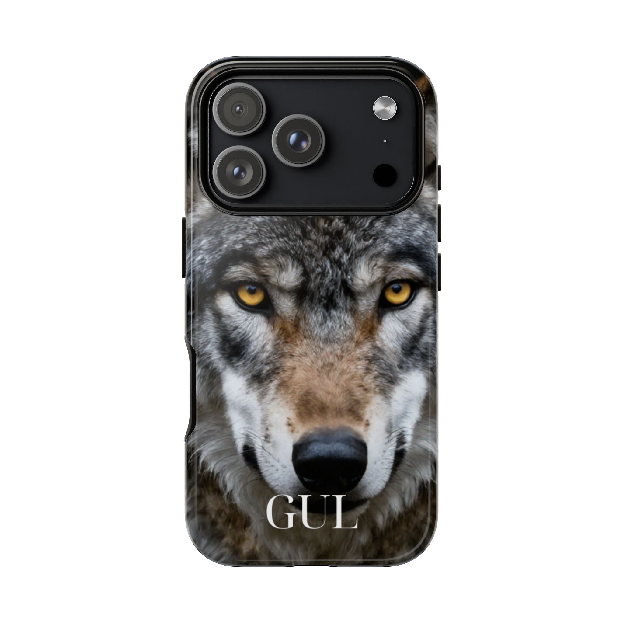 Wolf Eyes Phone Case — Fierce Wildlife iPhone Protective Case with ‘GUL’ Text