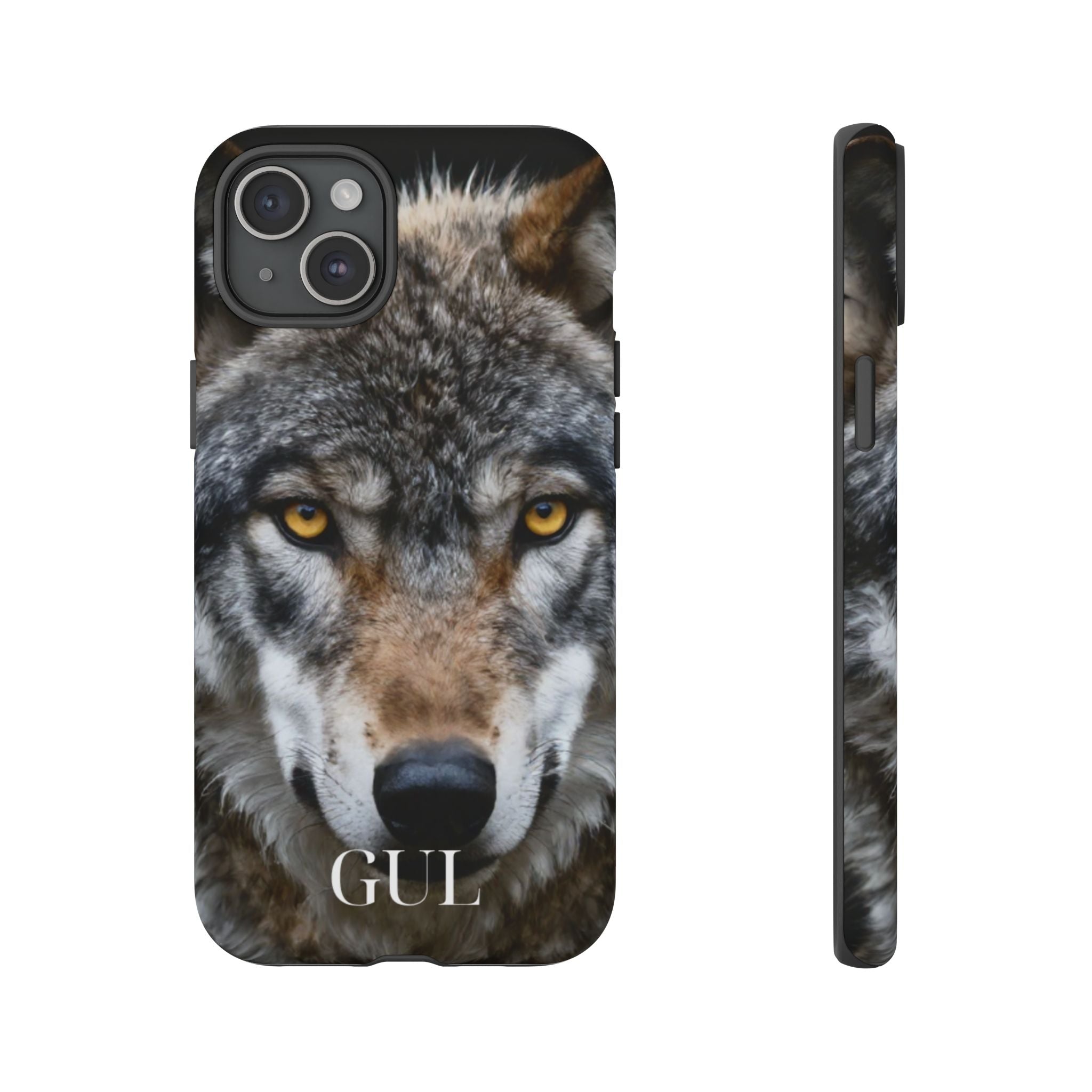 Wolf Eyes Phone Case — Fierce Wildlife iPhone Protective Case with ‘GUL’ Text
