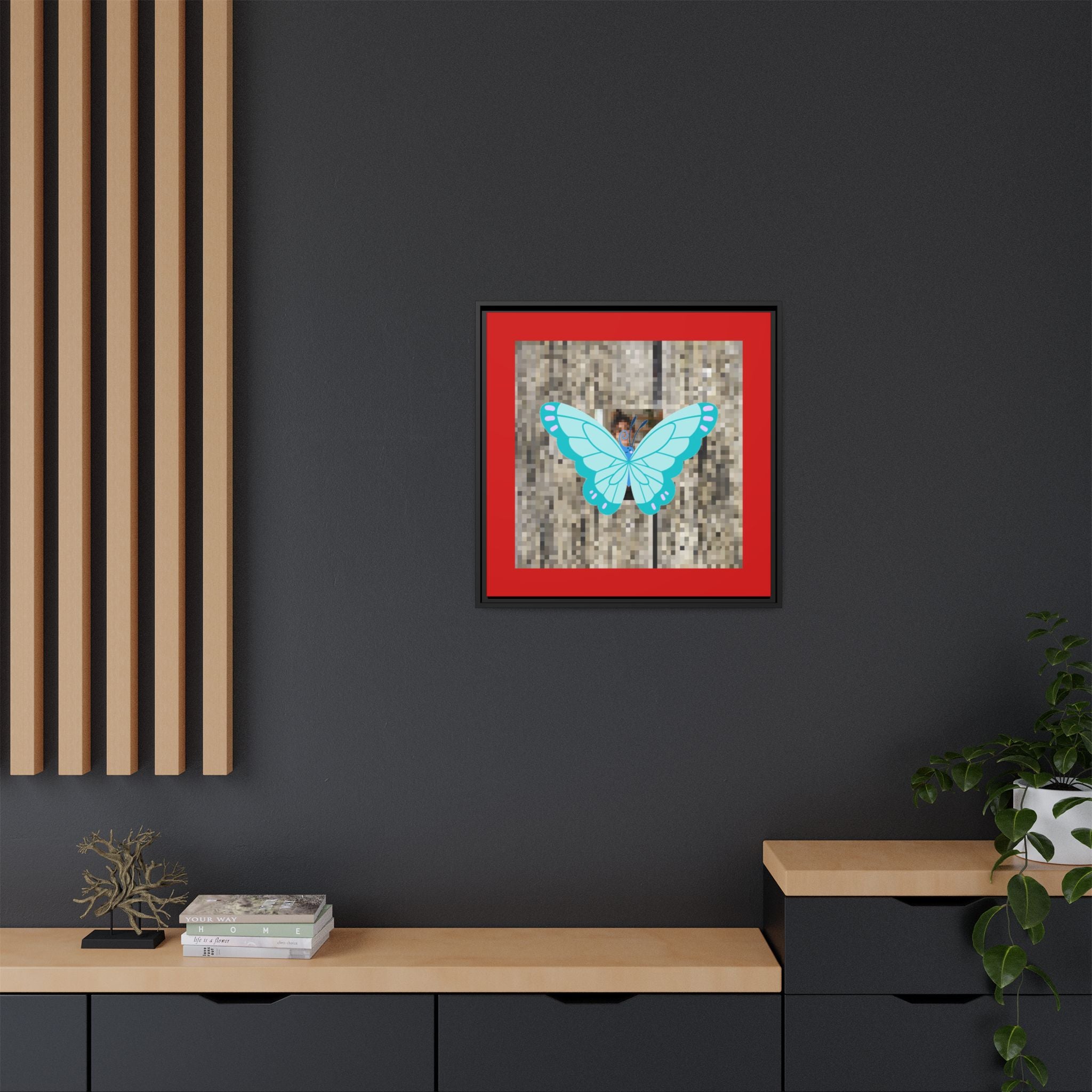 Blue Butterfly Framed Canvas Art – Matte Multi‑Color Wall Print
