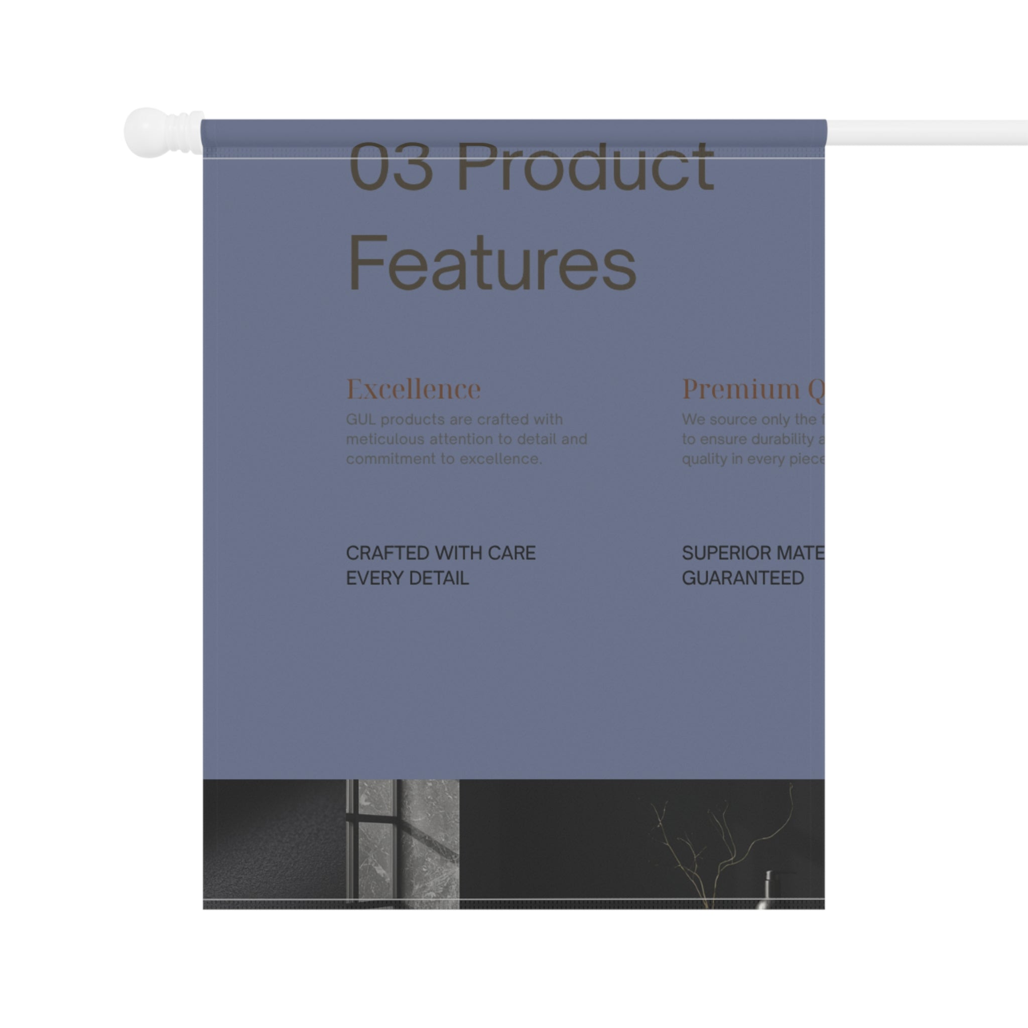 Garden Flag — Minimalist "03 Product Features" Decorative Garden &amp; House Banner