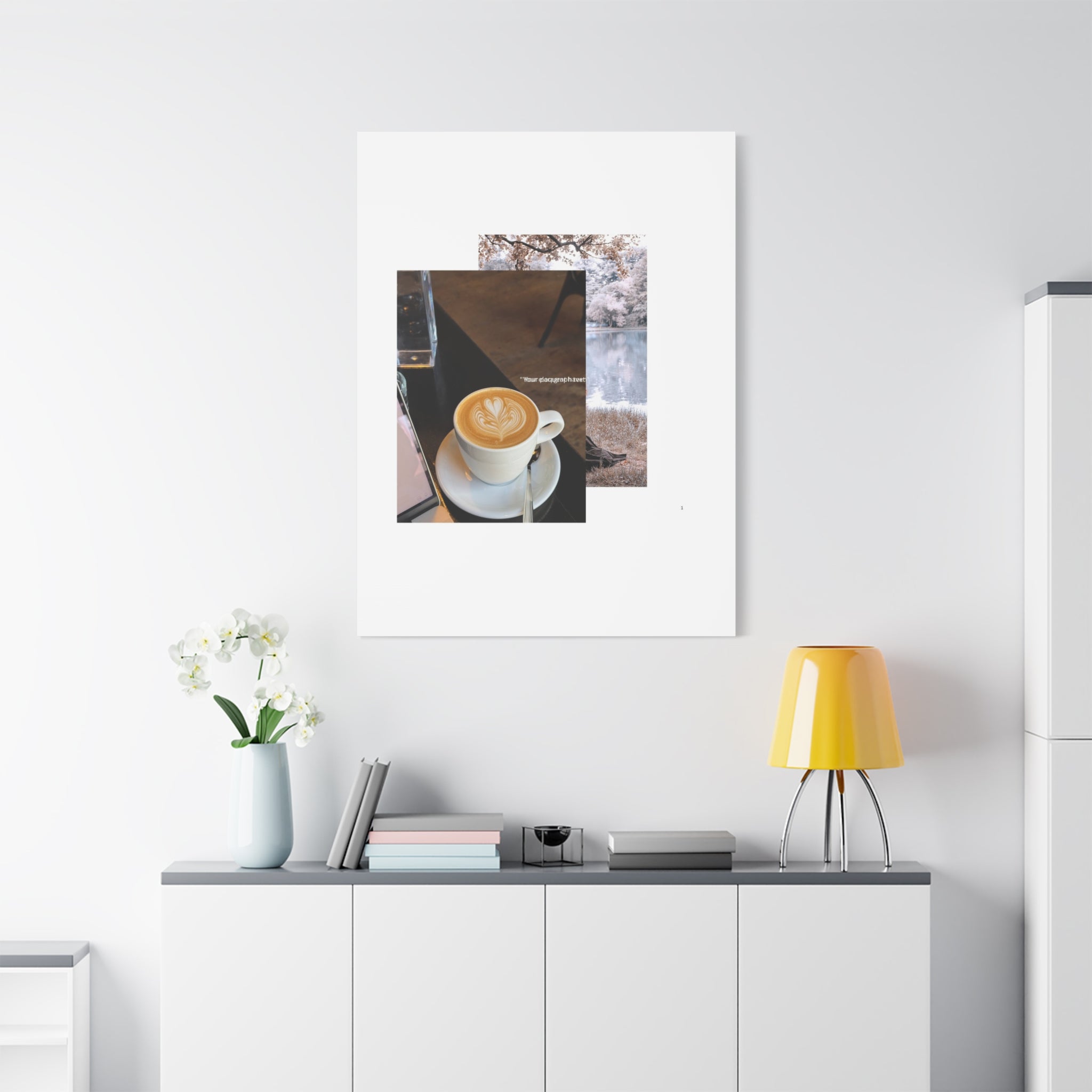 Latte &amp; Landscape Matte Canvas Wall Art — Coffee Shop Photo Collage