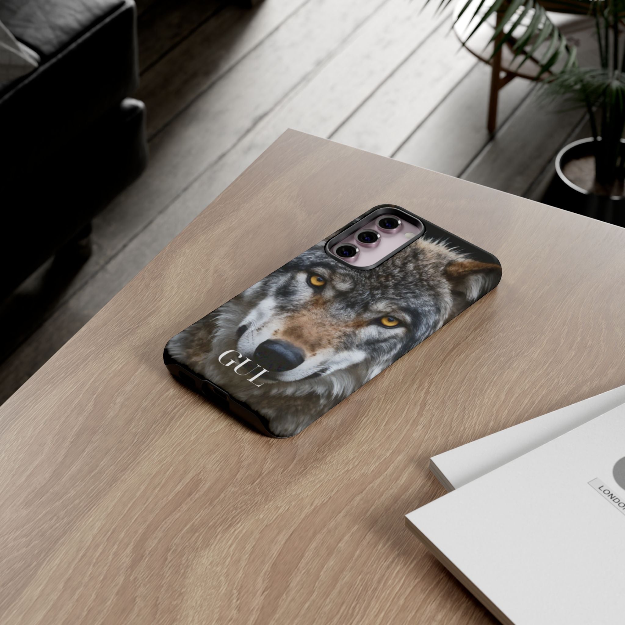 Wolf Eyes Phone Case — Fierce Wildlife iPhone Protective Case with ‘GUL’ Text