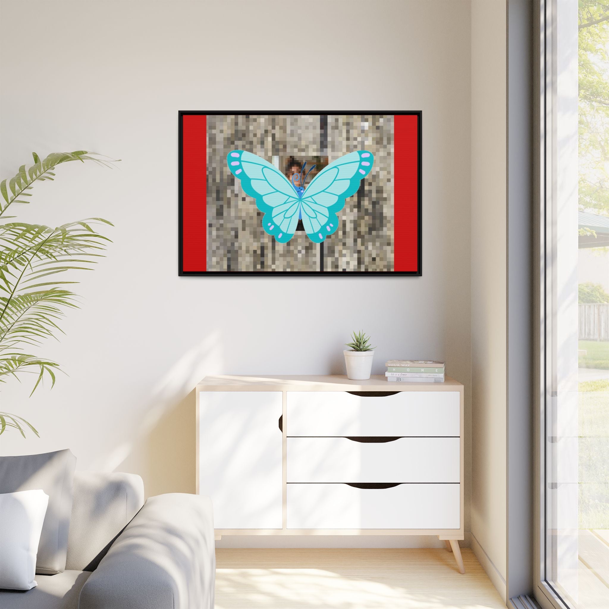 Blue Butterfly Framed Canvas Art – Matte Multi‑Color Wall Print