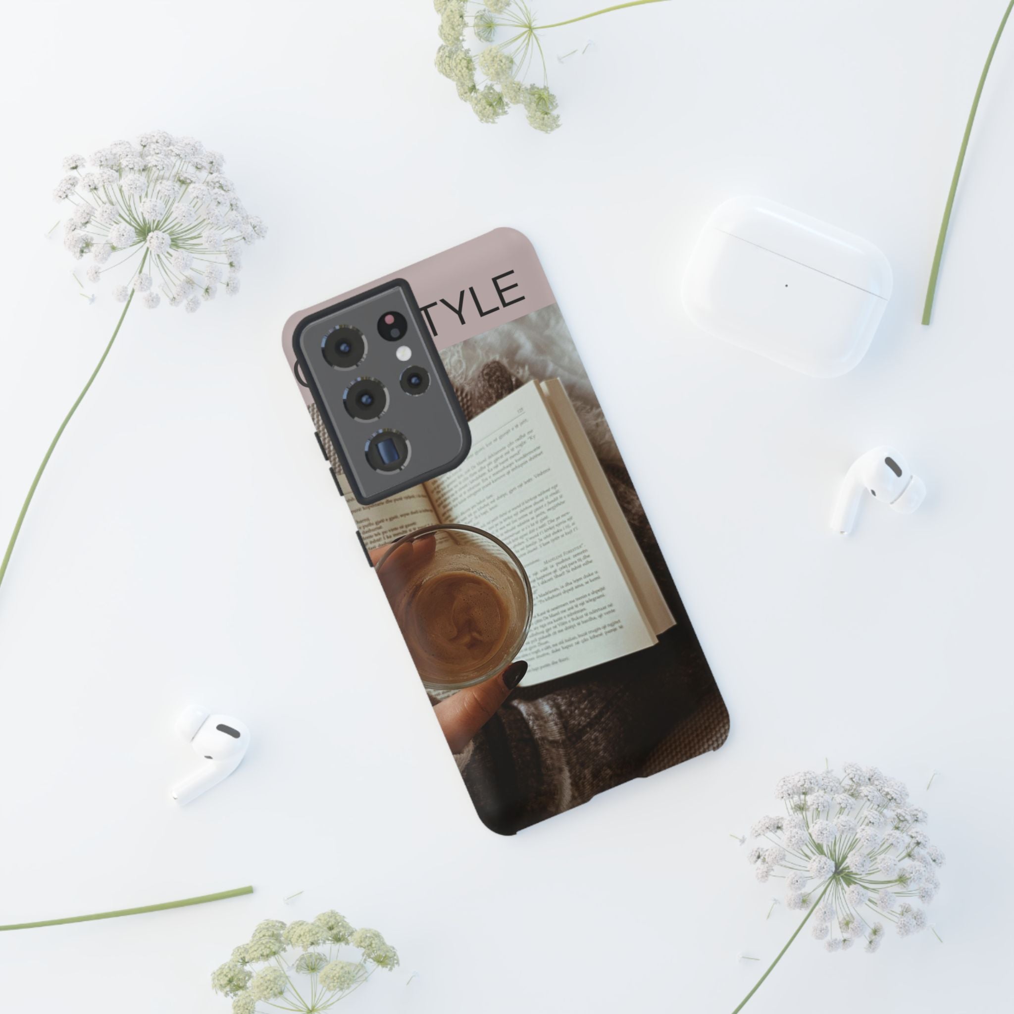 Cozy Reading Phone Case — Coffee &amp; Book Protective Cover