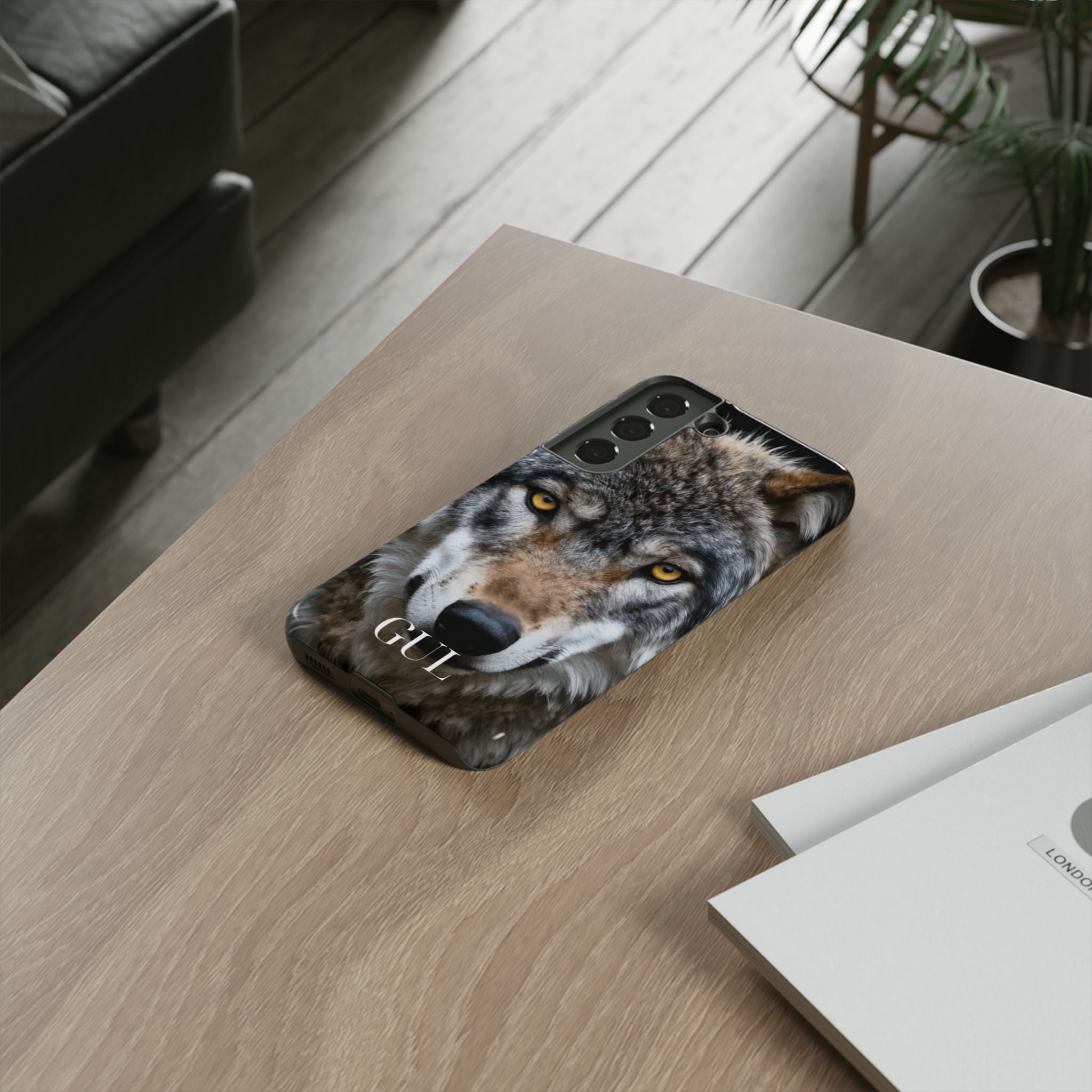 Wolf Eyes Phone Case — Fierce Wildlife iPhone Protective Case with ‘GUL’ Text