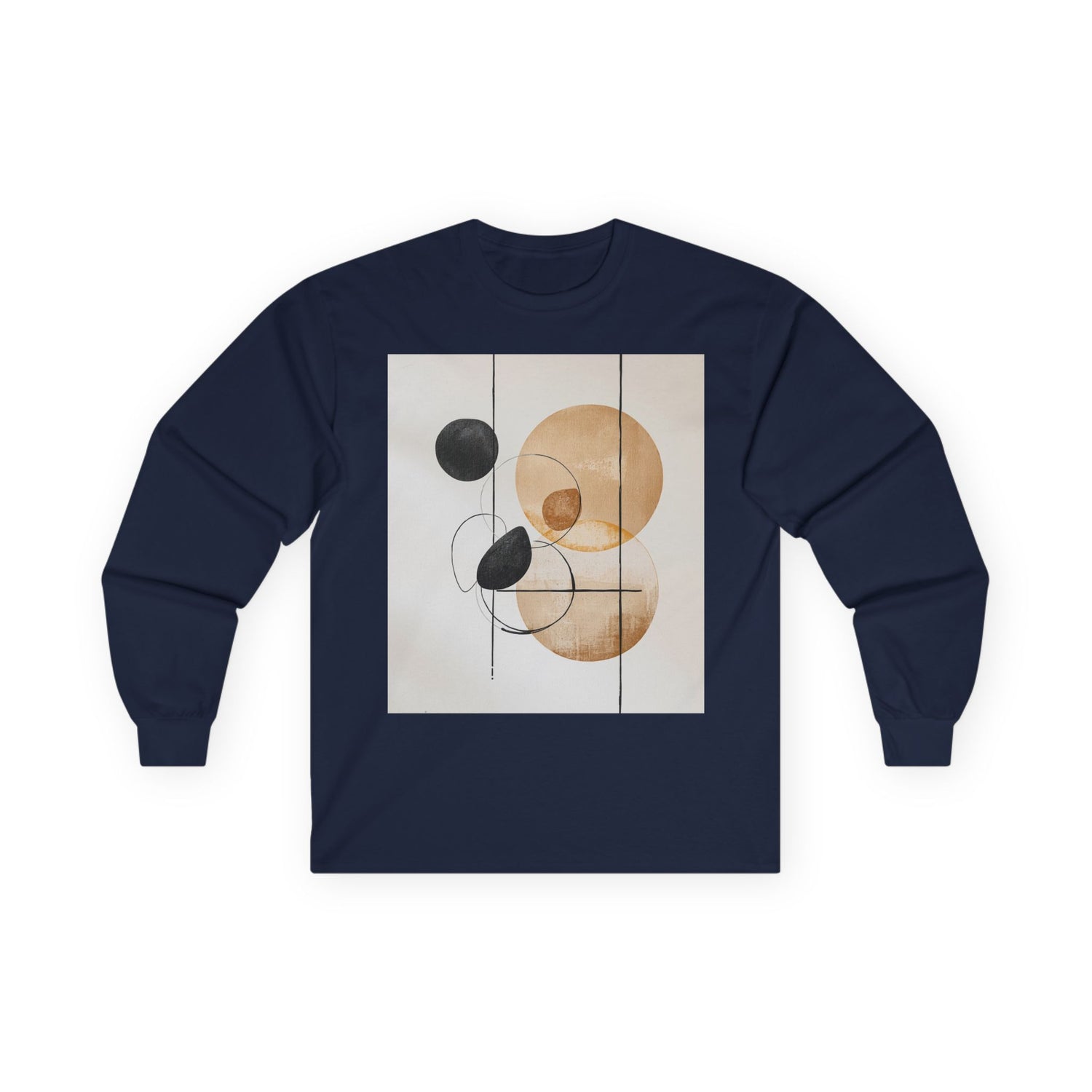 Abstract Geometric Art Long Sleeve Tee — Neutral Circle Composition