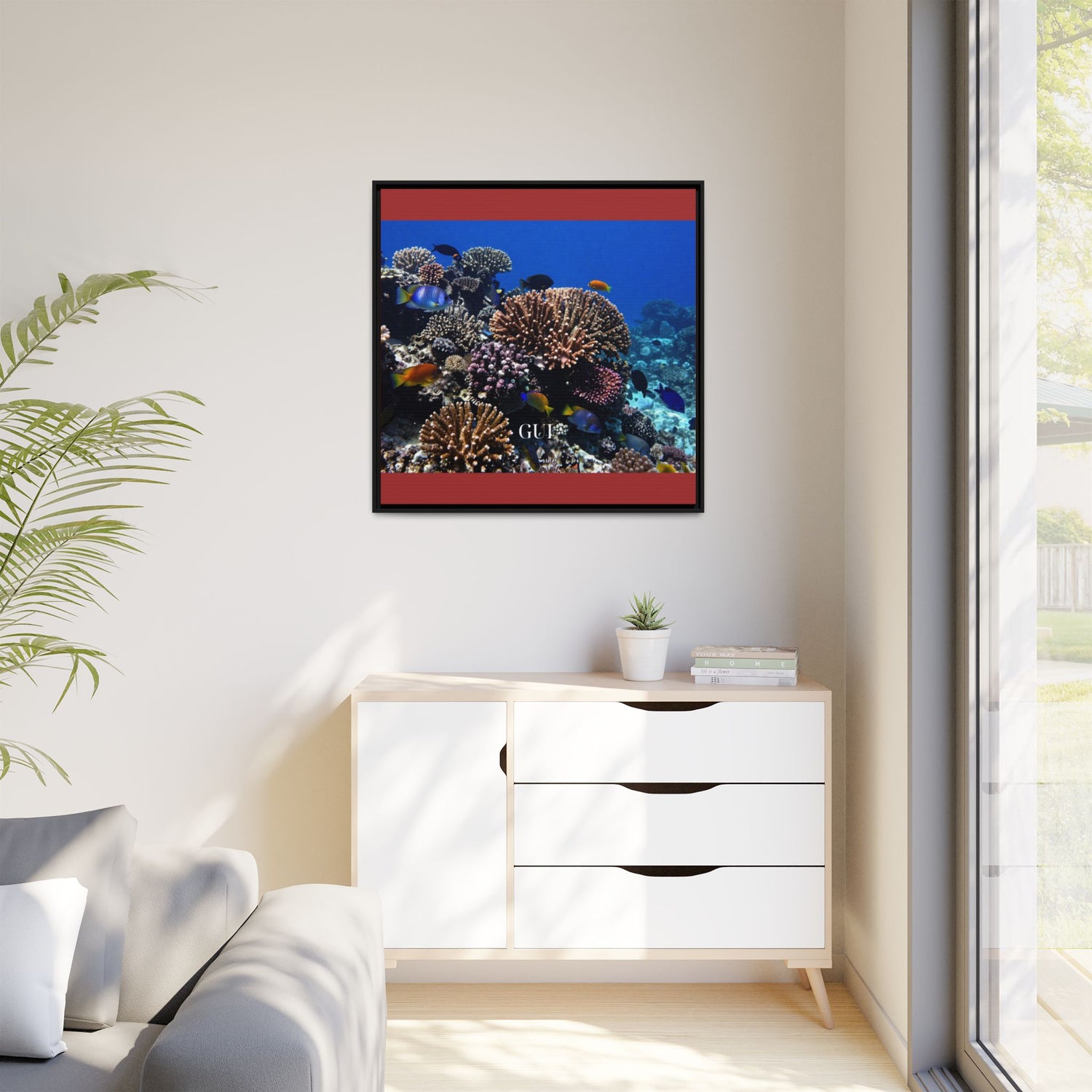 Framed Coral Reef Matte Canvas Wall Art — Tropical Ocean Photography Print