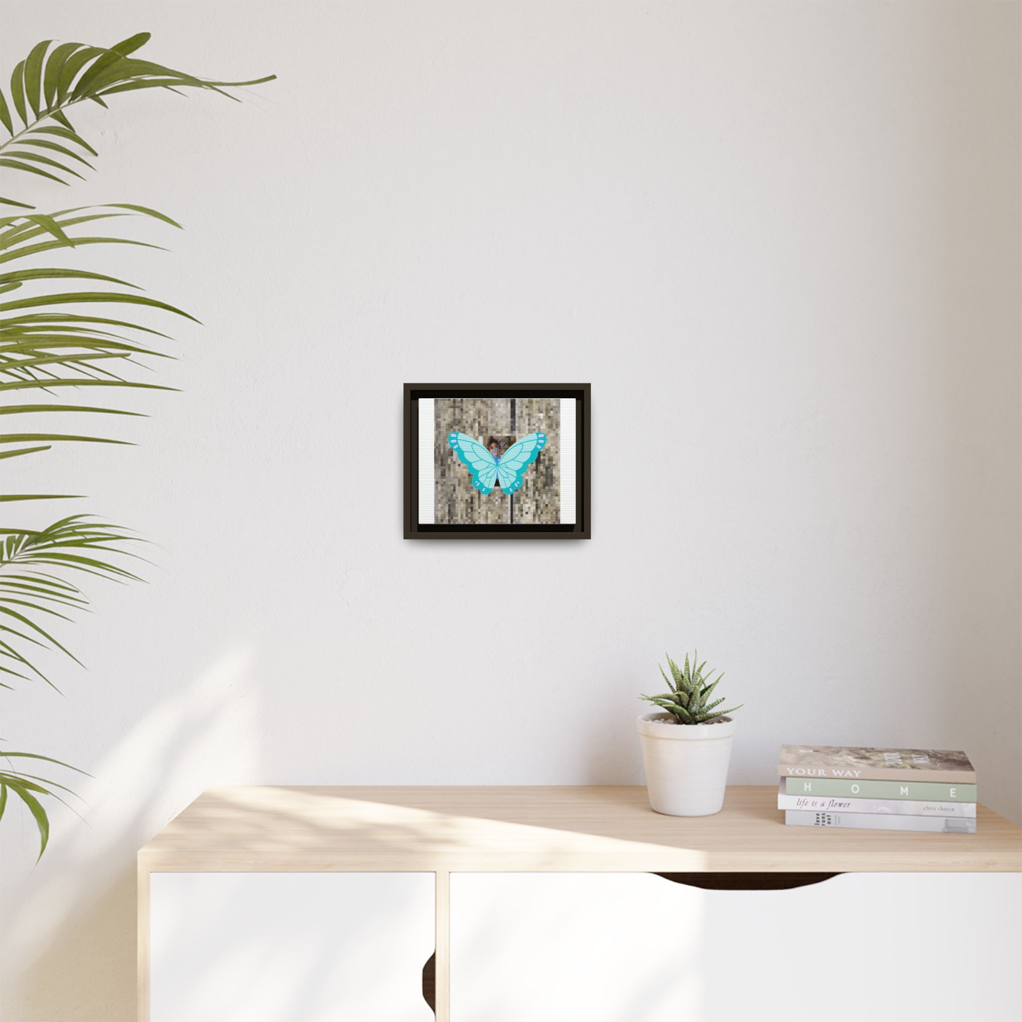 Blue Butterfly Framed Canvas Art — Matte Nature Wall Print