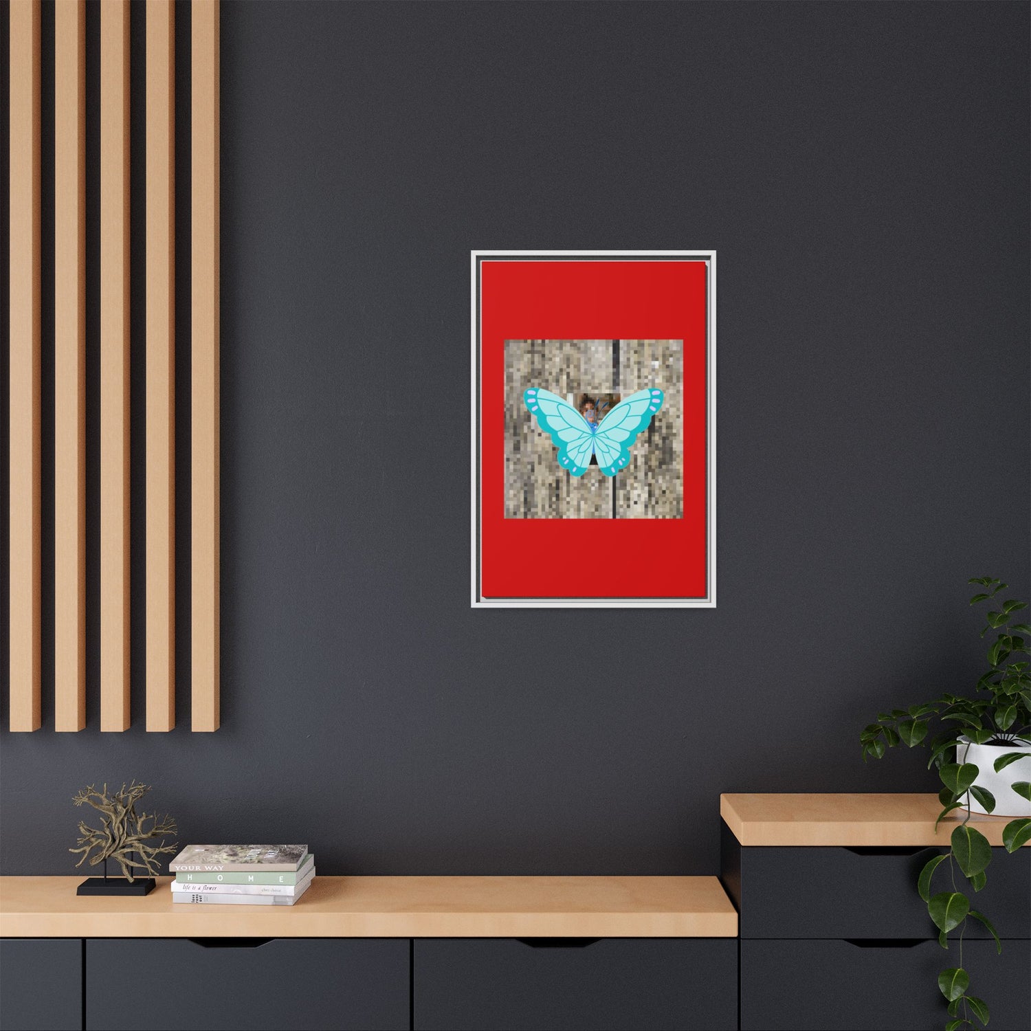 Blue Butterfly Framed Canvas Art – Matte Multi‑Color Wall Print