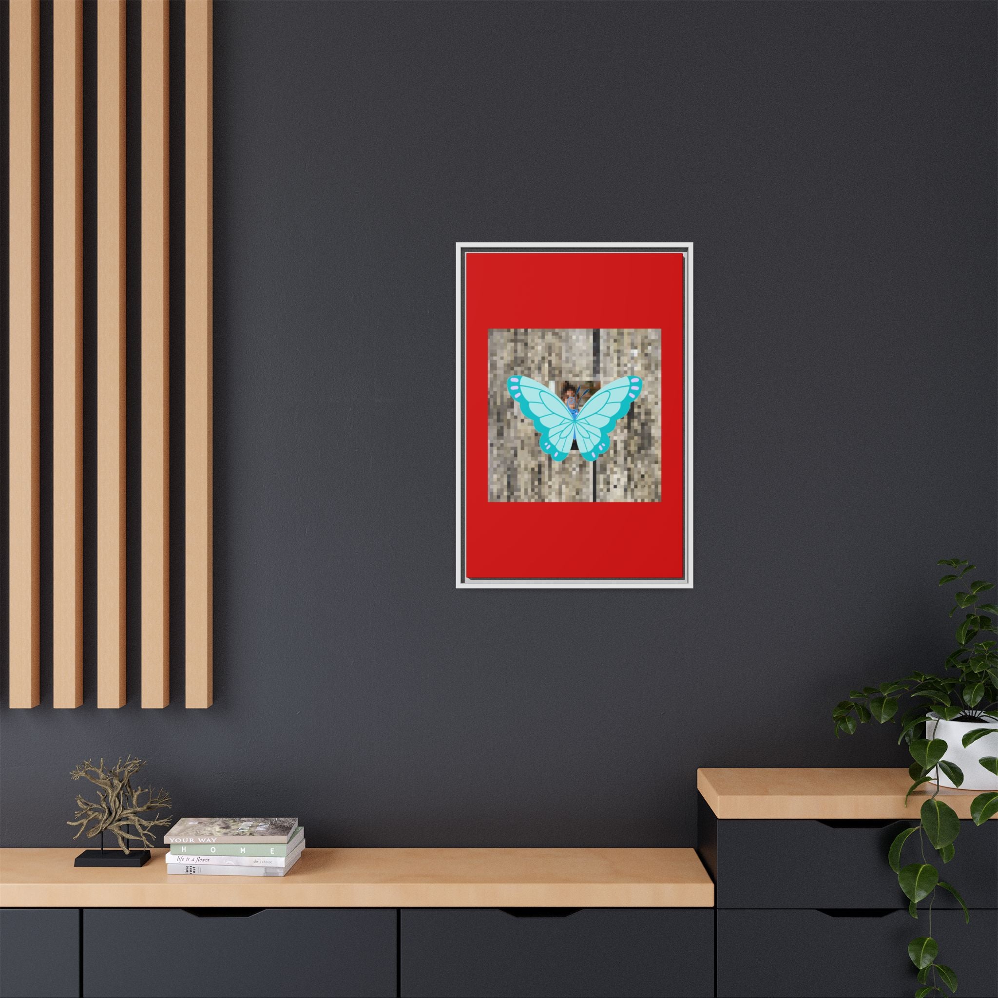 Blue Butterfly Framed Canvas Art – Matte Multi‑Color Wall Print