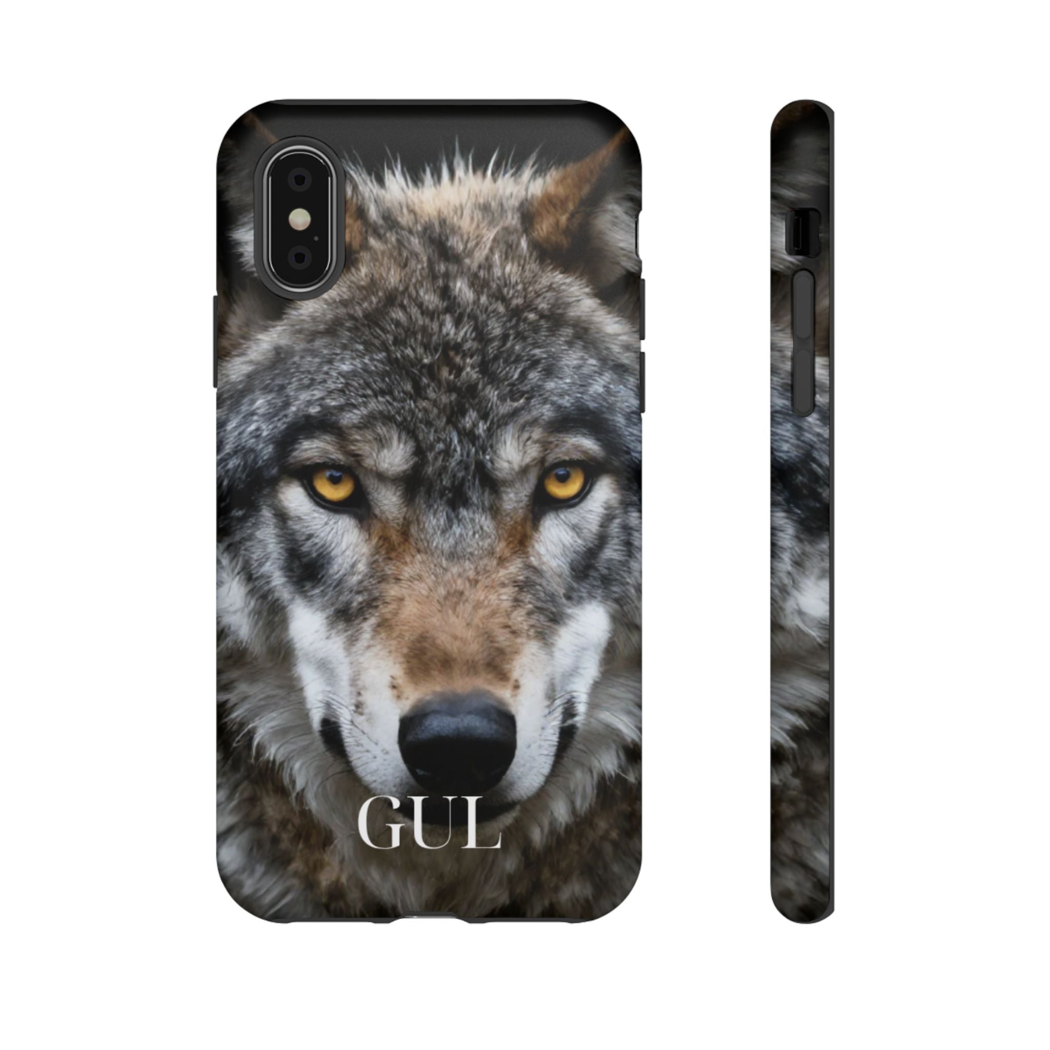 Wolf Eyes Phone Case — Fierce Wildlife iPhone Protective Case with ‘GUL’ Text