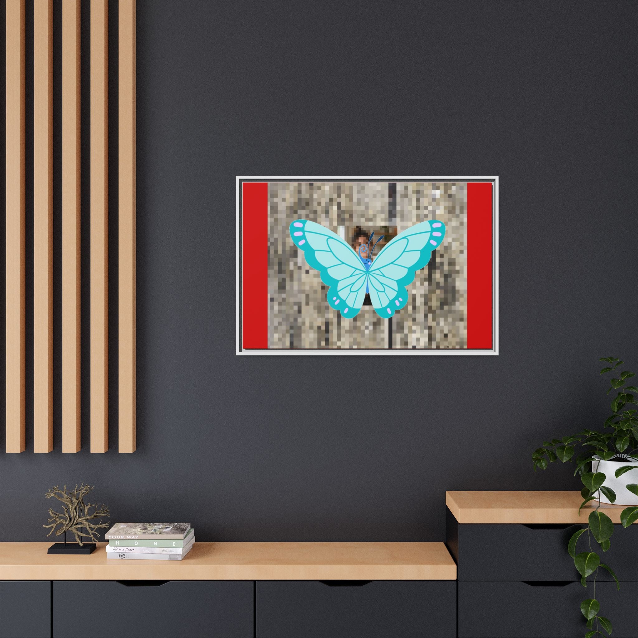 Blue Butterfly Framed Canvas Art – Matte Multi‑Color Wall Print