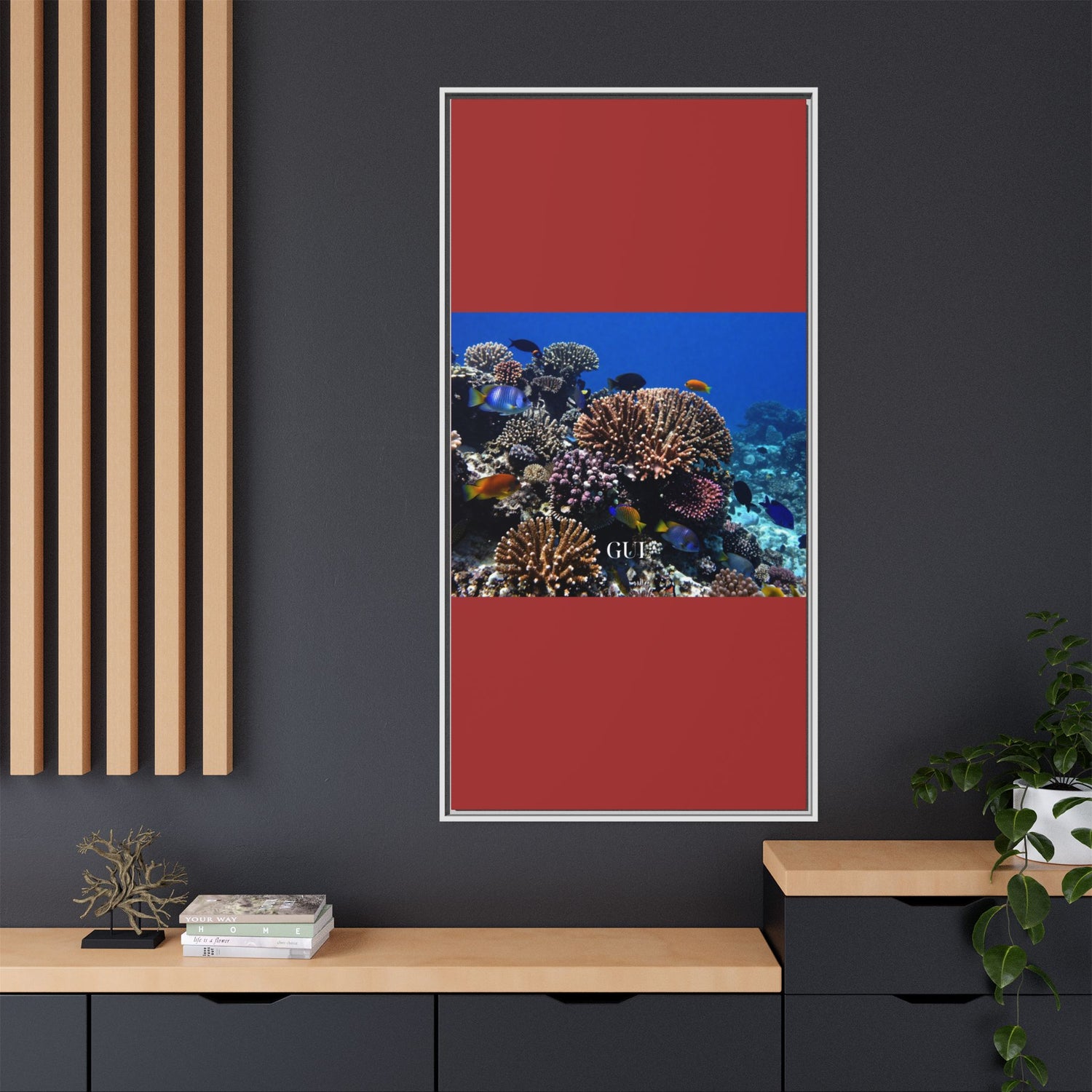 Framed Coral Reef Matte Canvas Wall Art — Tropical Ocean Photography Print