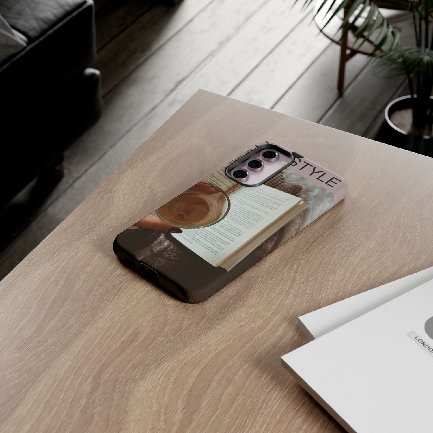 Cozy Reading Phone Case — Coffee &amp; Book Protective Cover