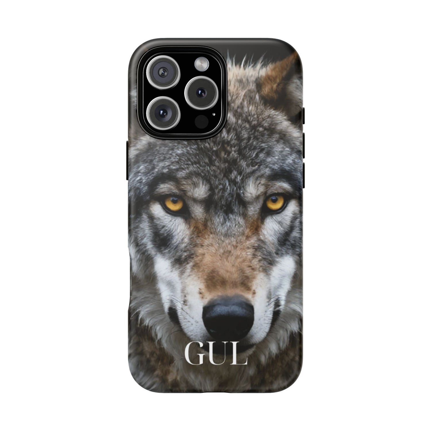 Wolf Eyes Phone Case — Fierce Wildlife iPhone Protective Case with ‘GUL’ Text