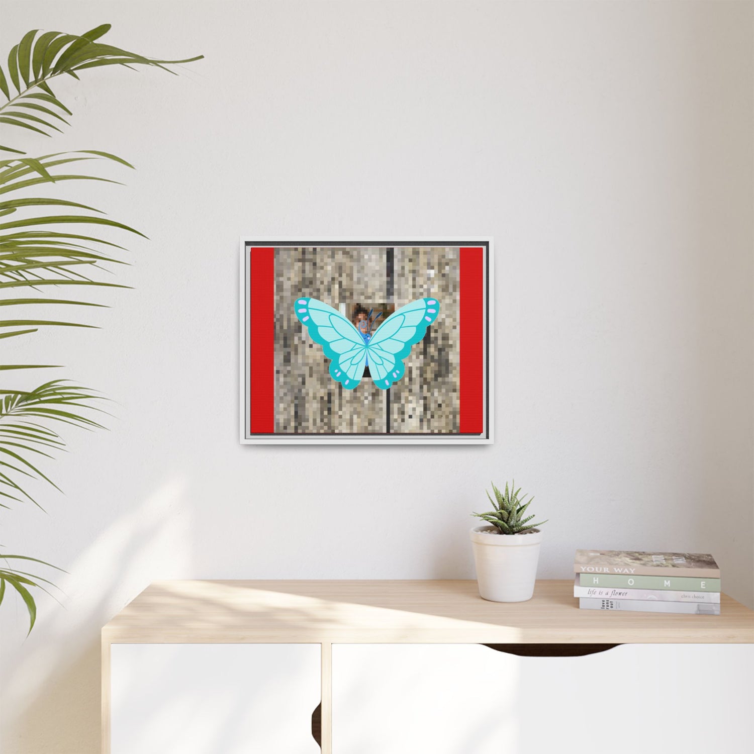 Blue Butterfly Framed Canvas Art – Matte Multi‑Color Wall Print