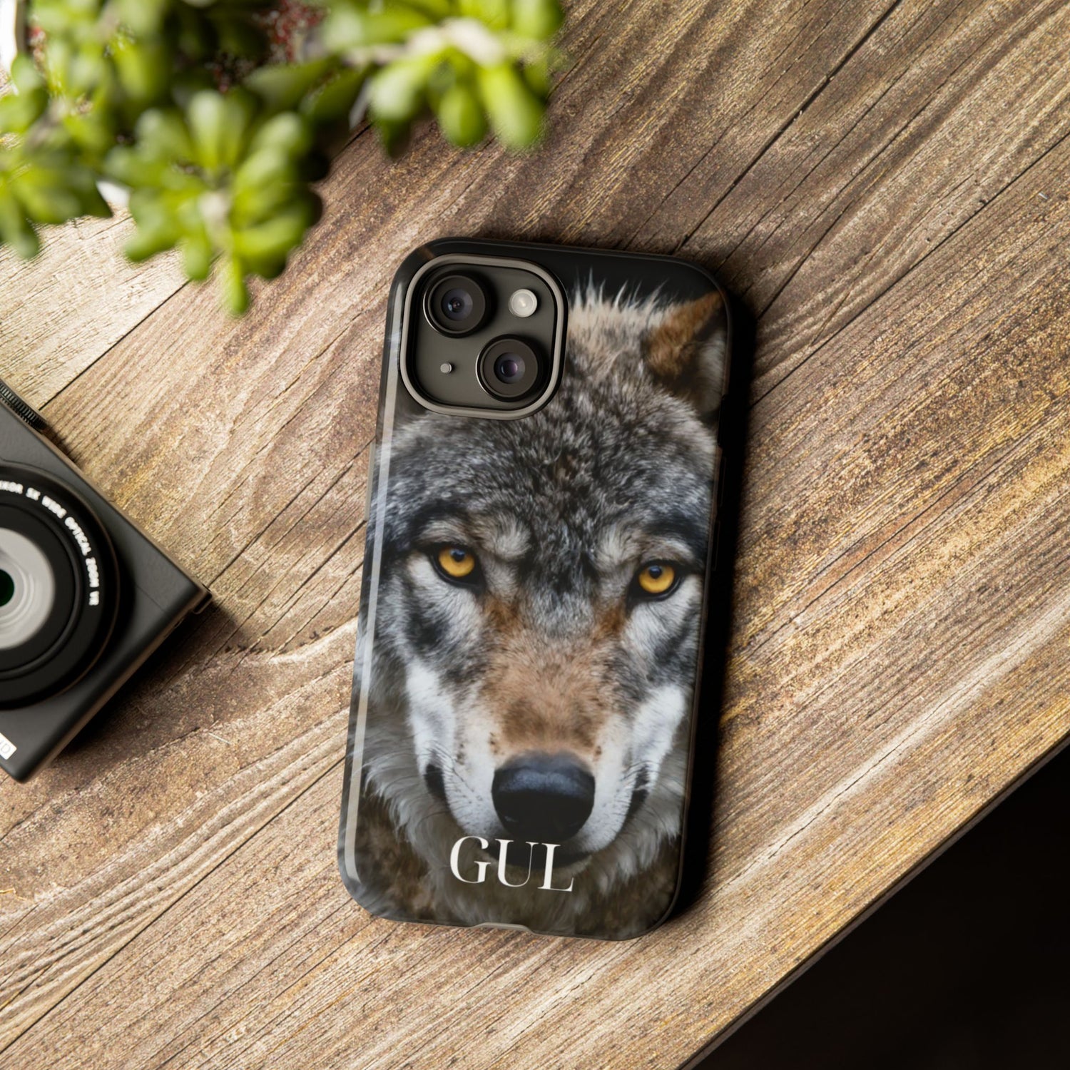 Wolf Eyes Phone Case — Fierce Wildlife iPhone Protective Case with ‘GUL’ Text