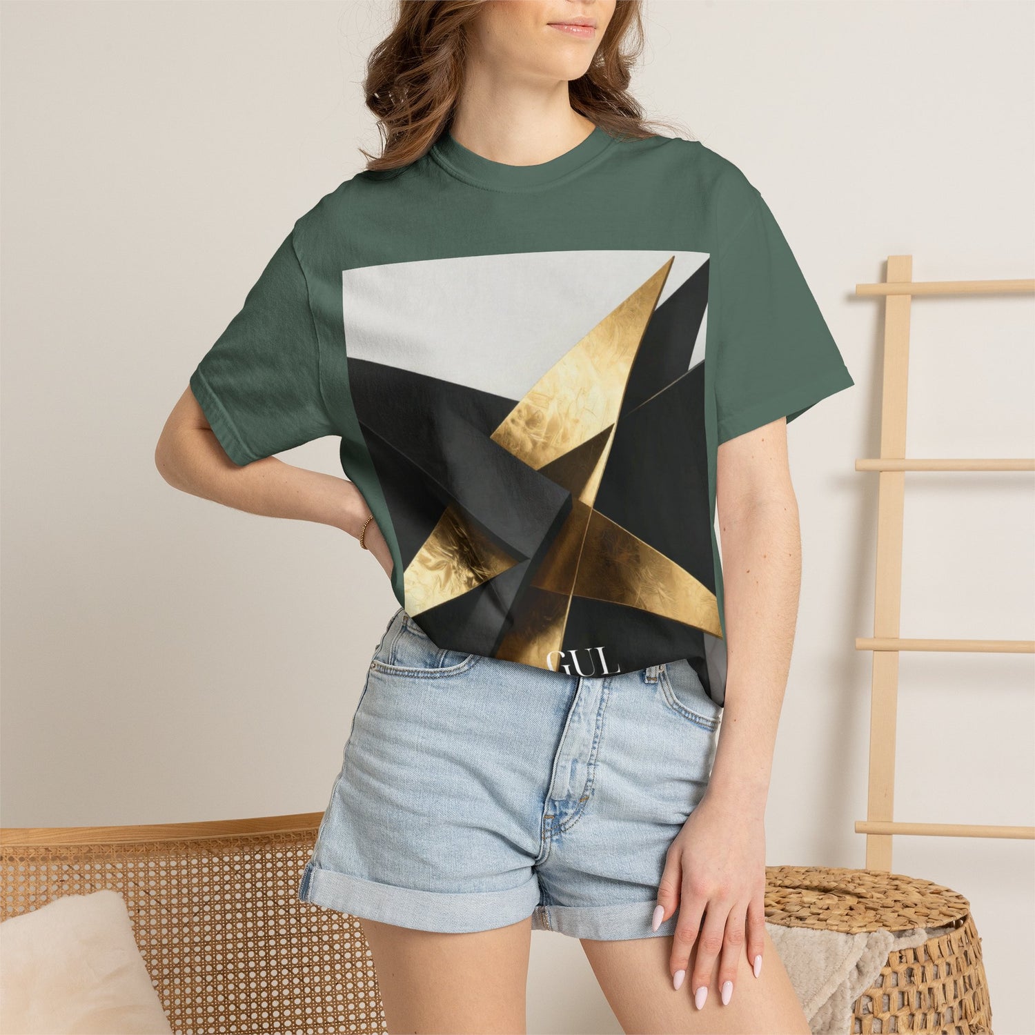 Graphic T-Shirt — Modern Gold Abstract &amp; Mountain Photo Print